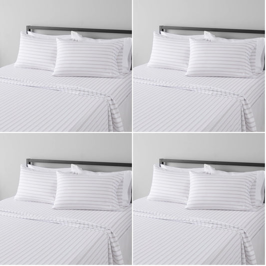 Amazon Basics Lightweight Breathable Brushed Microfiber 4-Piece Bed Sheet Set,Wrinkle Resistant with 14-Inch Deep Pockets,Queen,Taupe Stripe,(Pack of 4)