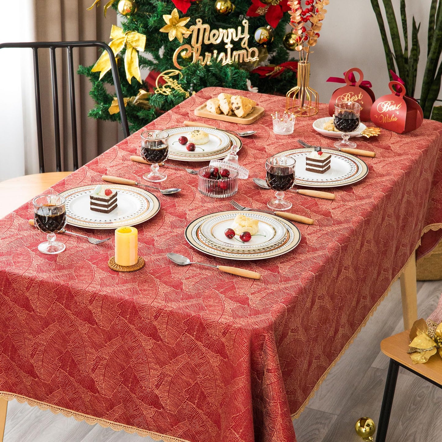 GLORY SEASON Festivel Tablecloth Classic Red and Golden Jacquard Fabric Table Cover Farmhouse Decoration 55x86 Inches Rectangle/Oblong for Party/Banquet/Kitchen Dining