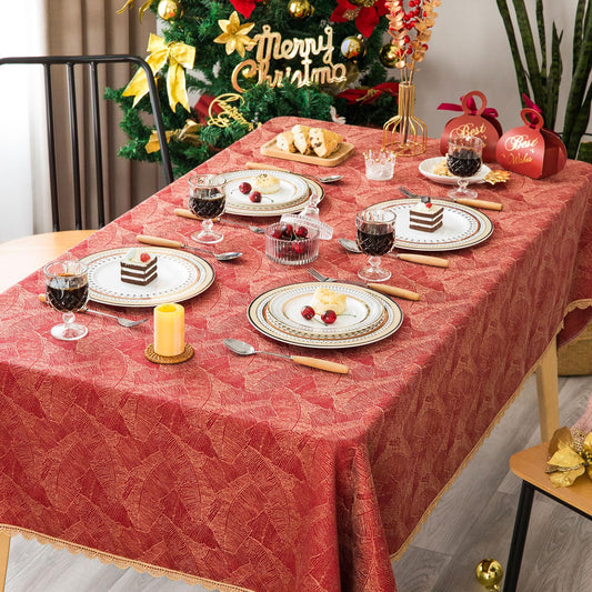 GLORY SEASON Festivel Tablecloth Classic Red and Golden Jacquard Fabric Table Cover Farmhouse Decoration 55x86 Inches Rectangle/Oblong for Party/Banquet/Kitchen Dining