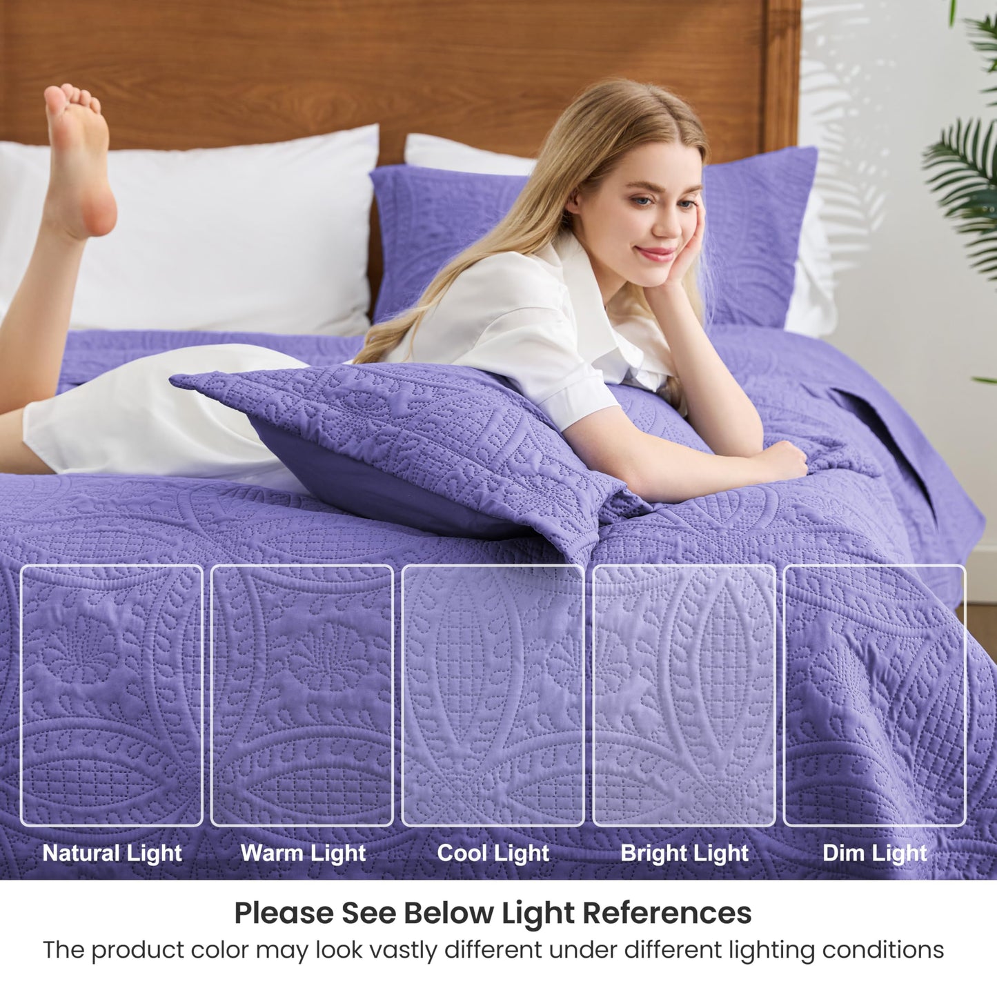 Love's cabin California King Size Quilt Bedding Set Deep Purple Bedspreads - Cal King Summer Lightweight Bedspread Comforter - Coin Pattern Coverlet for All Season - 3 Pieces (1 Quilt, 2 Pillow Shams)
