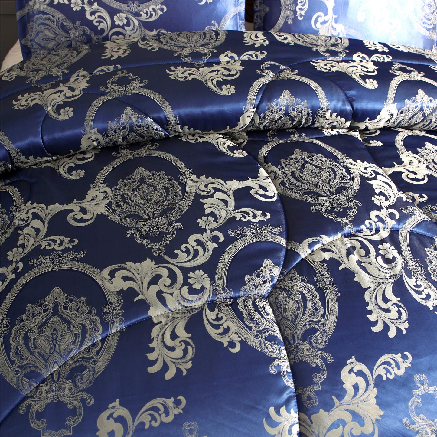 Raytrue-X King Comforter Set Silk Blanket All Season Bed Comforter King Set Royal Blue Jacquard Quilt Soft Microfiber Bedding Sets Matching 2 Pillow Shams(King, 104x90 inches)
