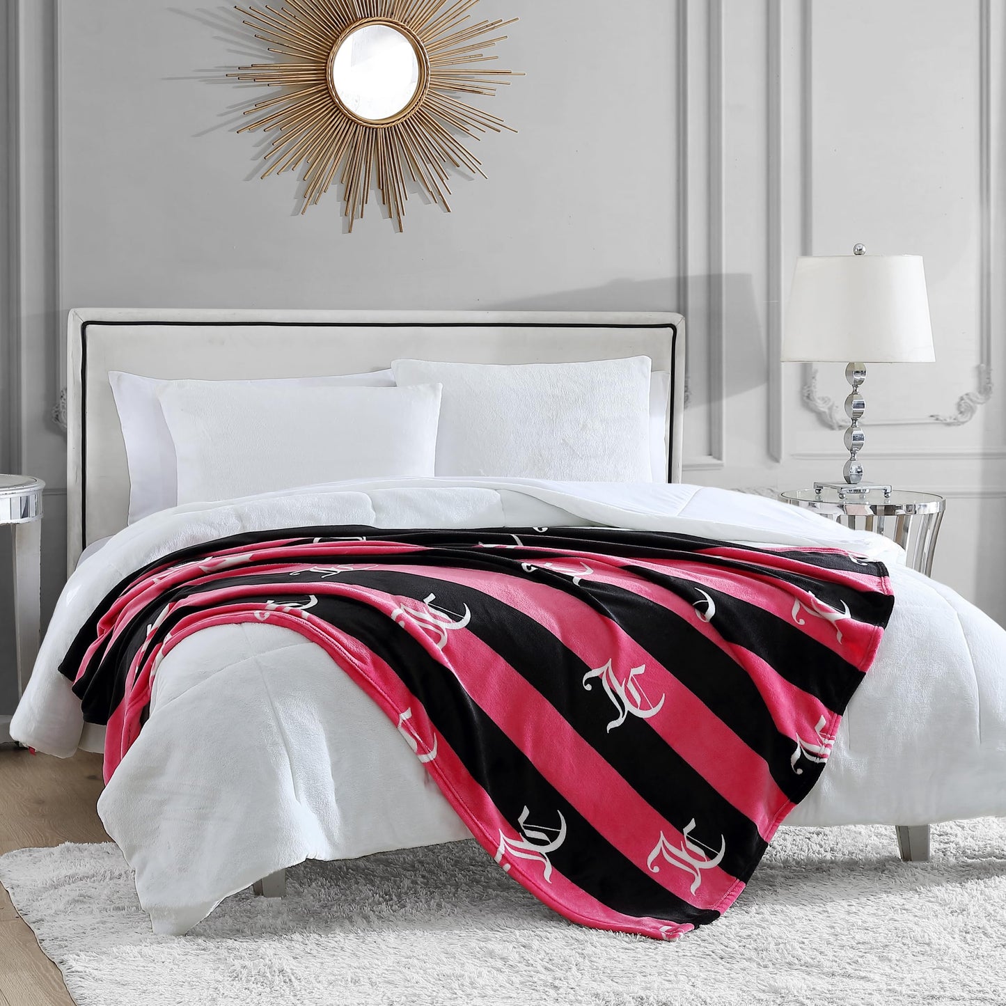 Juicy Couture Cabana Plush Hot Pink Striped 50"X70" Fuzzy Throw Blanket - Luxurious Microfiber Plush Blanket for Ultimate Comfort and Cozy Warmth