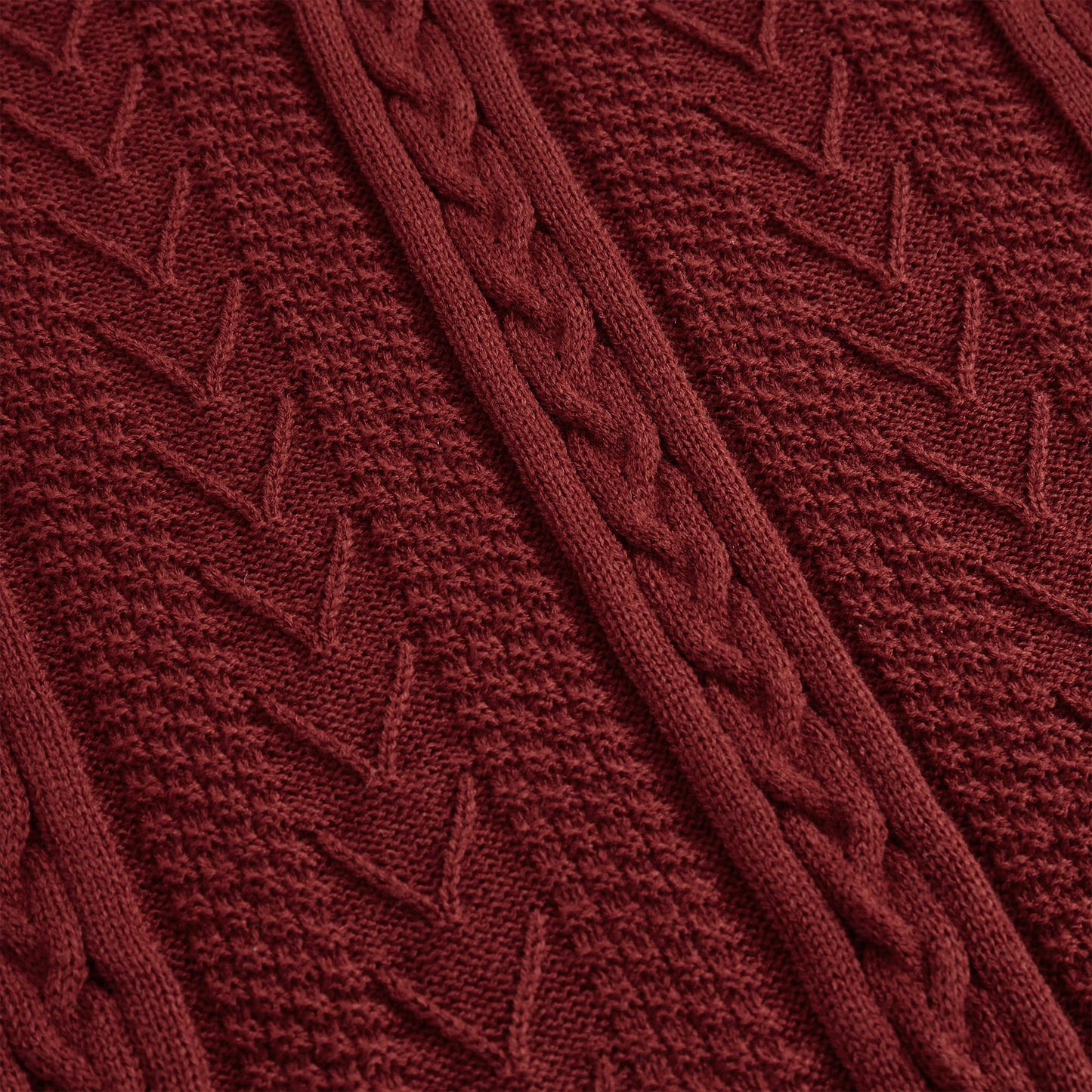 Longhui bedding Wine Red 50 x 63 Inches Acrylic Cable Knit Sherpa Throw Blanket - Thick, Soft, Big, Cozy Knitted Fleece Blankets for Couch, Sofa, Bed - Large Coverlet All Season, Burgundy Color