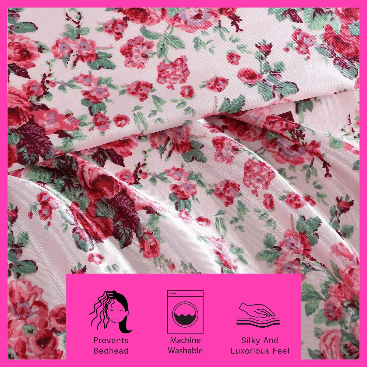 Betsey Johnson - King Bed Sheets, Satin Bedding Set with Matching Pillowcases, Wrinkle & Fade Resistant, Silky Smooth for Healthy Hair (Vintage Floral Pink)