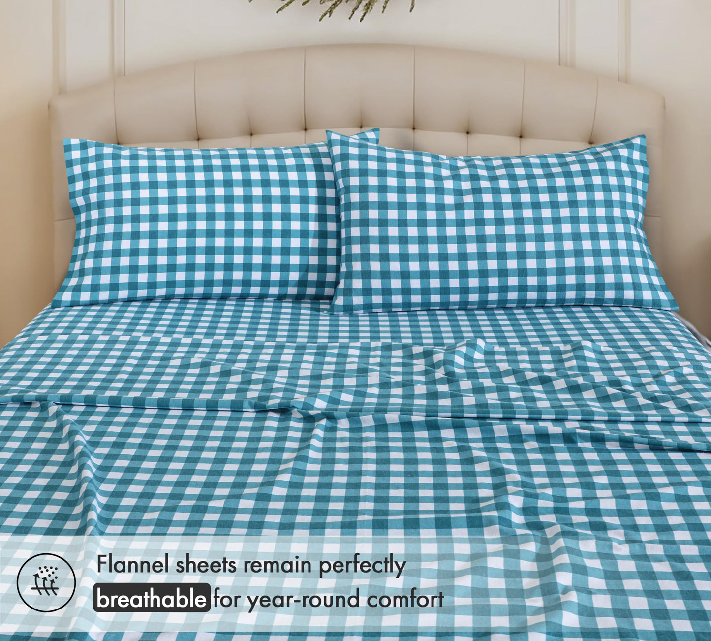 RUVANTI Flannel Sheets Queen Size - 100% Cotton Double Brushed Bed Sheets, Deep Pockets 16 Inches Queen Sheet Set, All Seasons Breathable & Extra Soft - Warm & Cozy, 4 Piece, Cabin Plaid