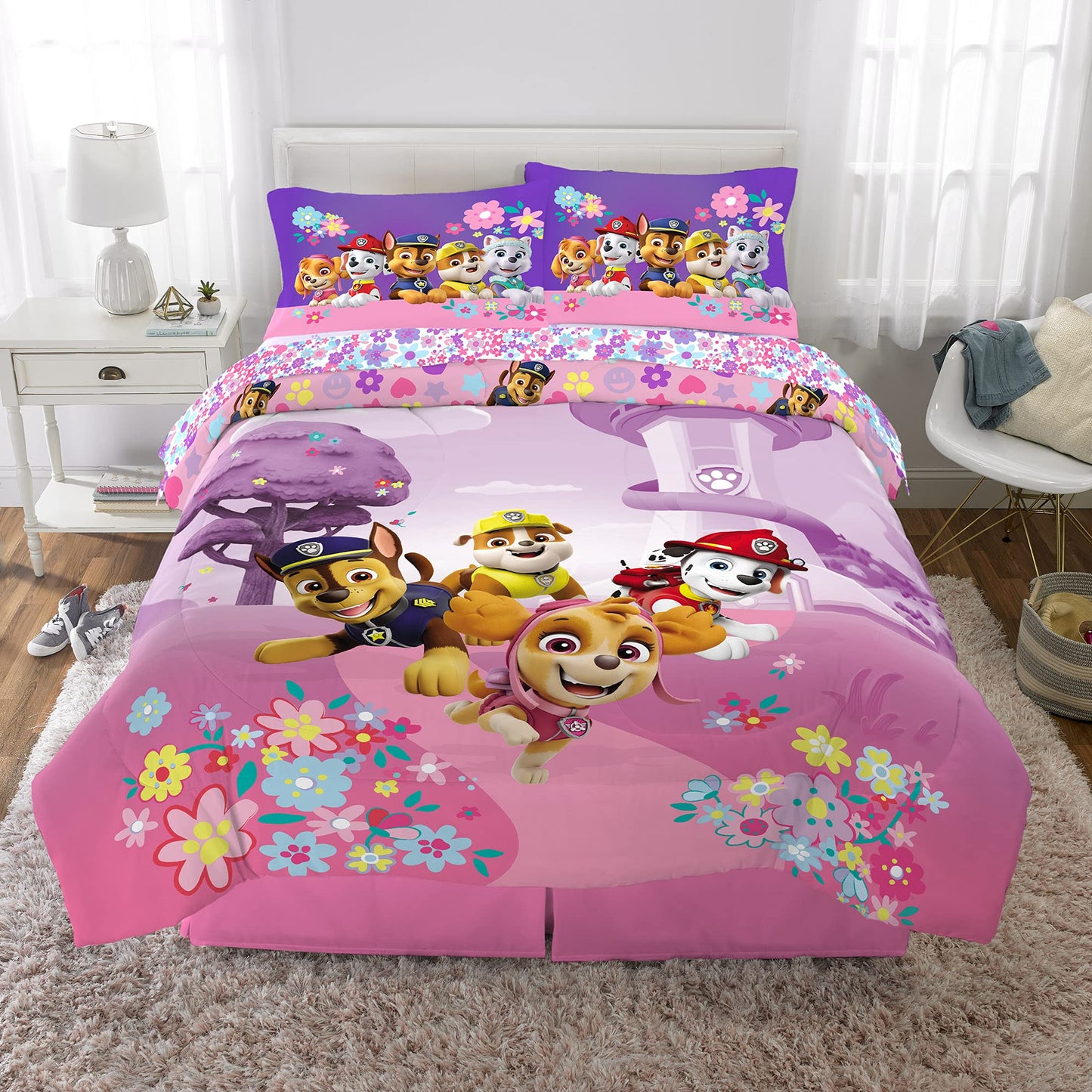 Franco Kids Bedding Super Soft Comforter and Sheet Set, 5 Piece Full Size, Paw Patrol Girls
