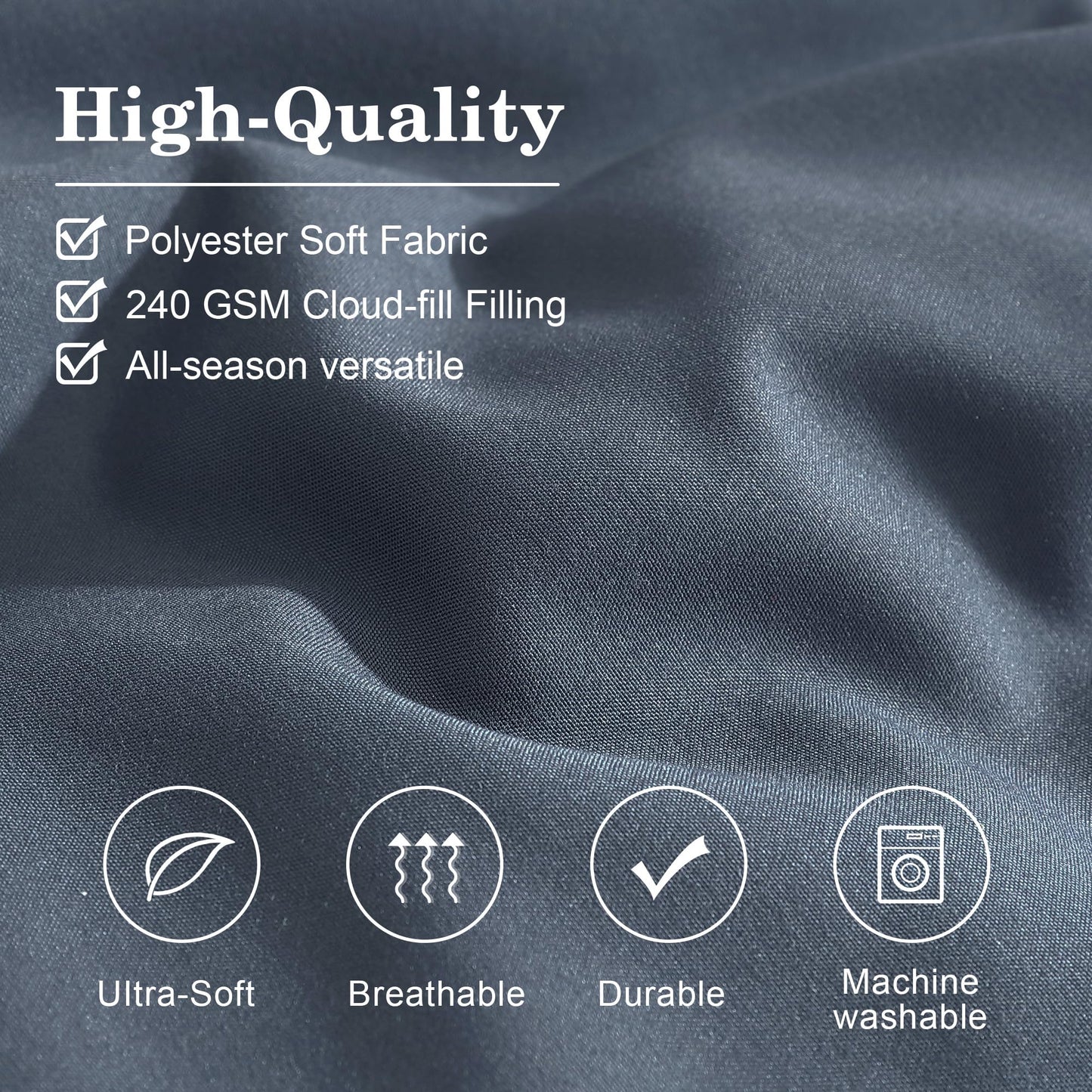 Monbix Queen Comforter Set - 7 Pieces Blue Gray Bed in a Bag Queen Bedding Sets with Comforters, All Seasons Comforter Bed Set with Sheets,Pillowcases & Shams
