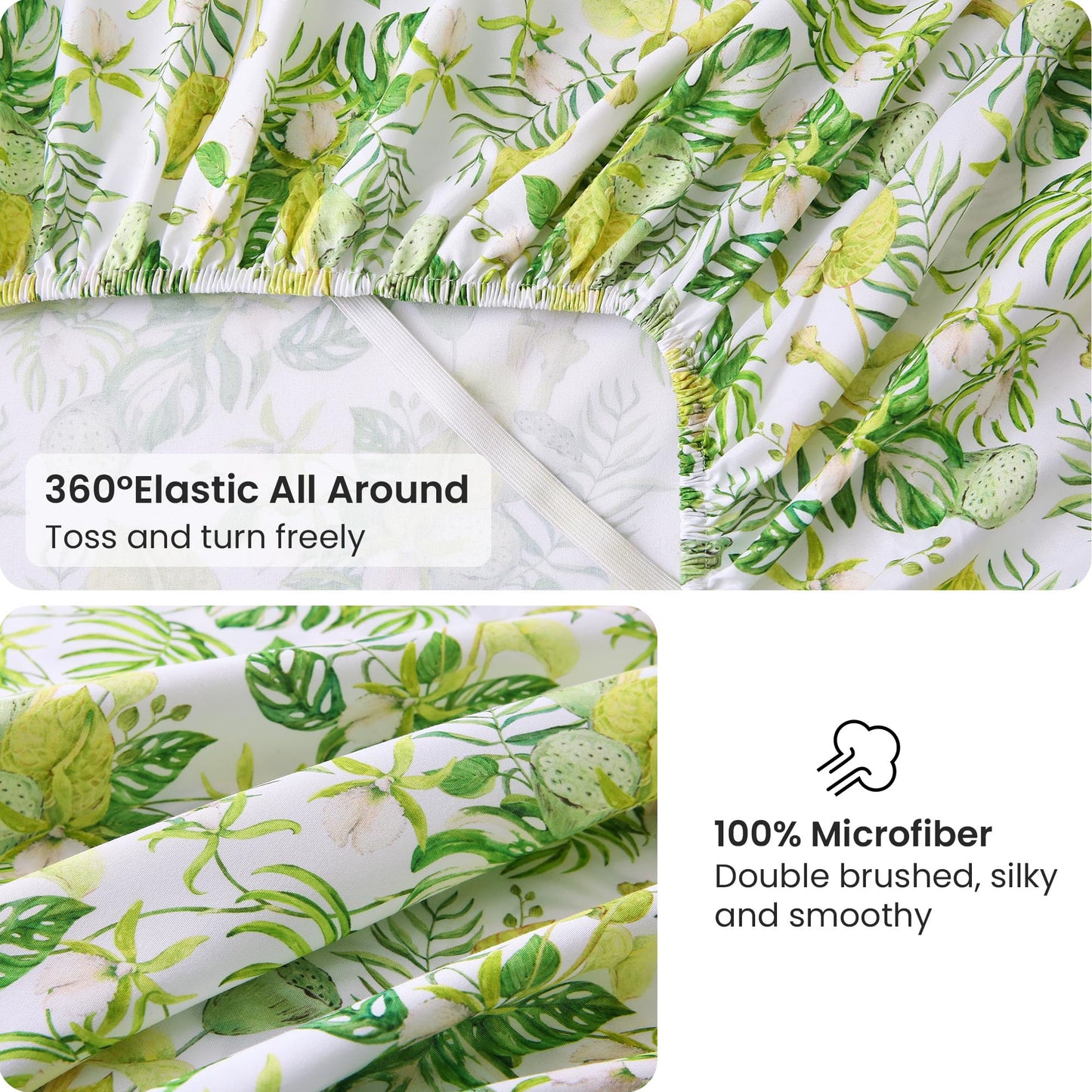 Viviland Floral Twin Sheet Set - 3 Piece Jungle Greenery Botanical Patterned Bed Sheets - Soft, Breathable Microfiber Sheets with Deep Pocket, Non-Slip Fitted Sheets & Pillowcases