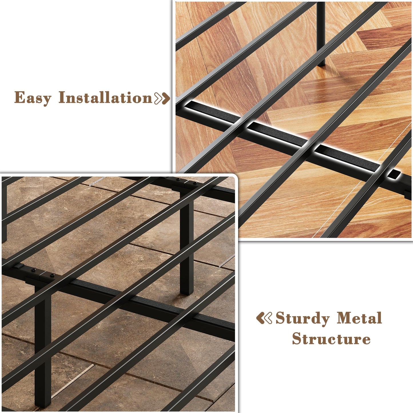 LIKIMIO Canopy Bed Frame King, Storage Headboard with Charging Station, Platform Bed with 4 Removable Sturdy Posts, Noise Free, No Box Spring Needed, Vintage Brown