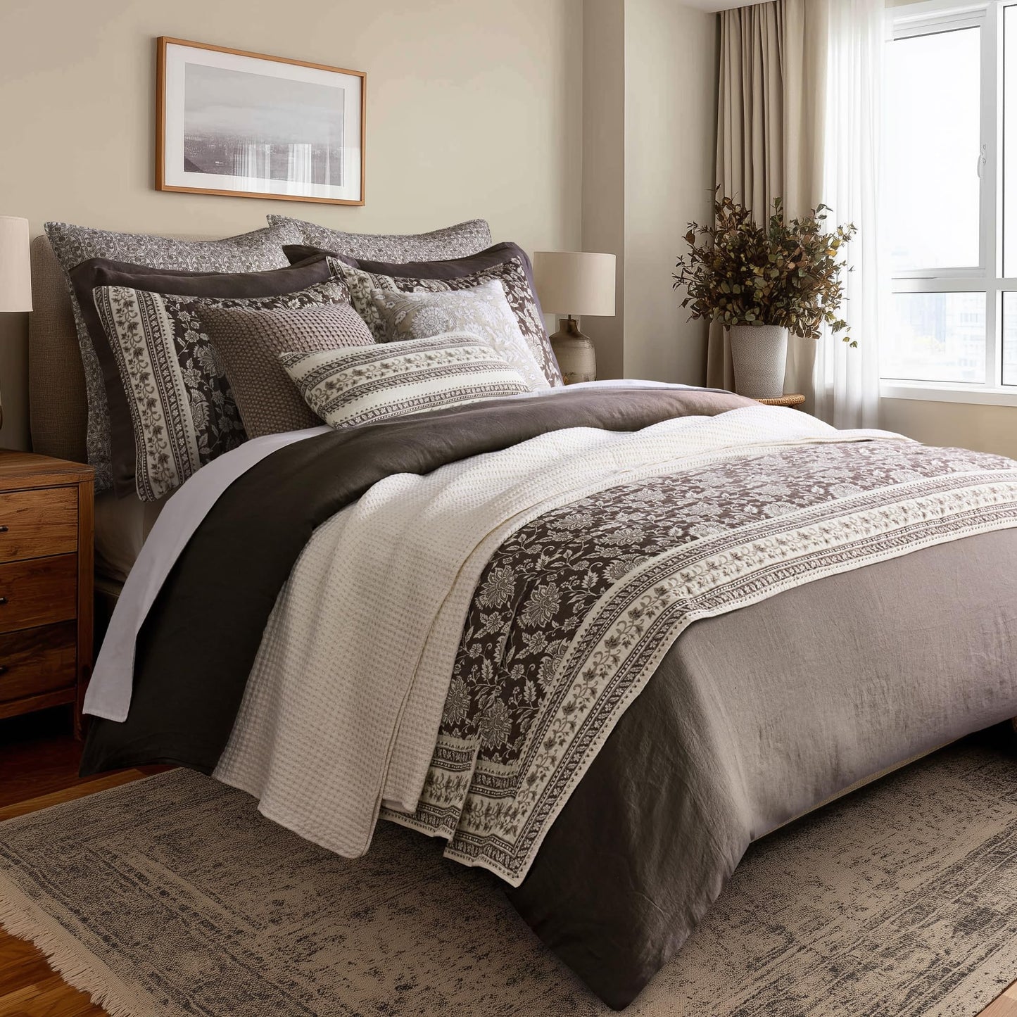 Levtex Home Adare Cocoa Reversible King/Cal King Quilt Set (106x92in) and 2 Pillow Shams (36x20in) - Floral Bedding - Brown Cream - Cotton King Size Quilt Bedding Set - Lightweight, Soft, Pre-Washed