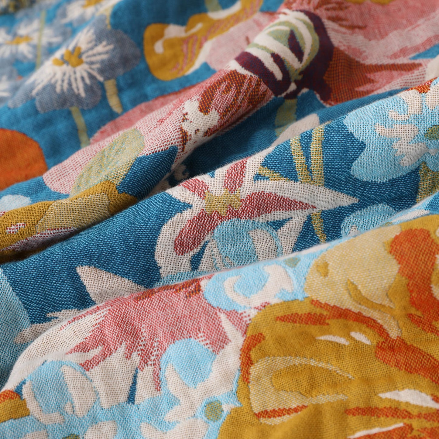 BRYALIX 100% Cotton Muslin Floral Throw Blanket, Butterfly Pattern, Lightweight Quilt, Boho Farmhouse Decorative Fringed Reversible Jacquard Throw for Home, Picnic, Travel, 60"x80"