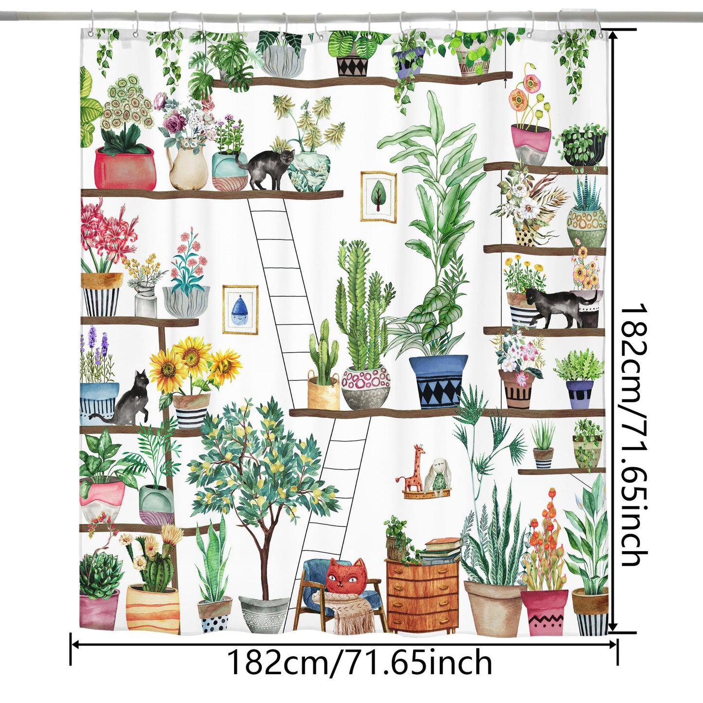 HMS Happy Memories Bohemian Plant Boho Floral Print Shower Curtain, Polyester Fabric Cloth for Bathroom Decor 72×72 Inch Standard Size with 12 Hooks, Also as Room Divider (Thicken 1)