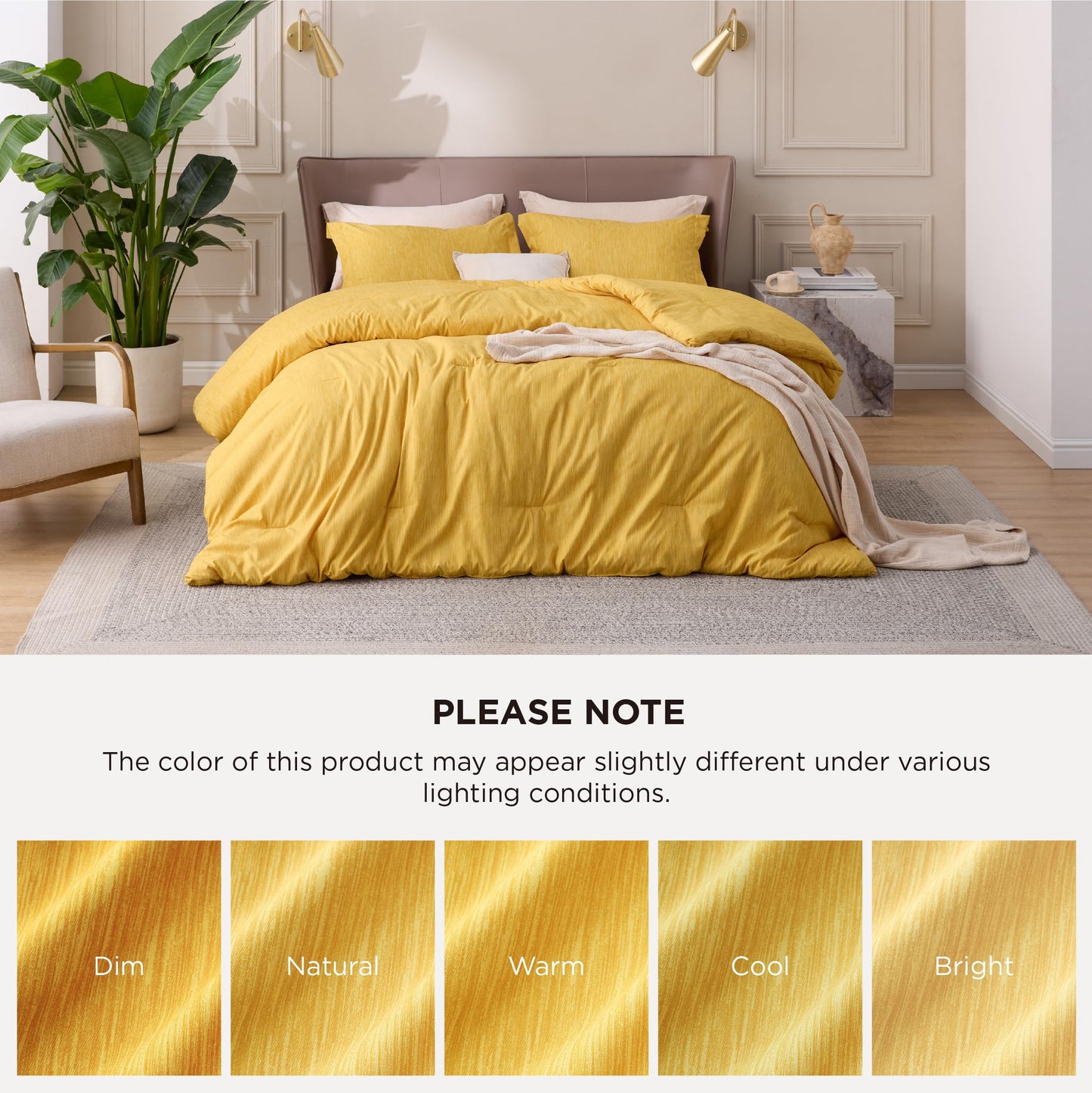 Bedsure Queen Comforter Set - Yellow Comforter Queen Size, Soft Bedding for All Seasons, Cationic Dyed Bedding Set, 3 Pieces, 1 Comforter (90"x90") and 2 Pillow Shams (20"x26"+2")