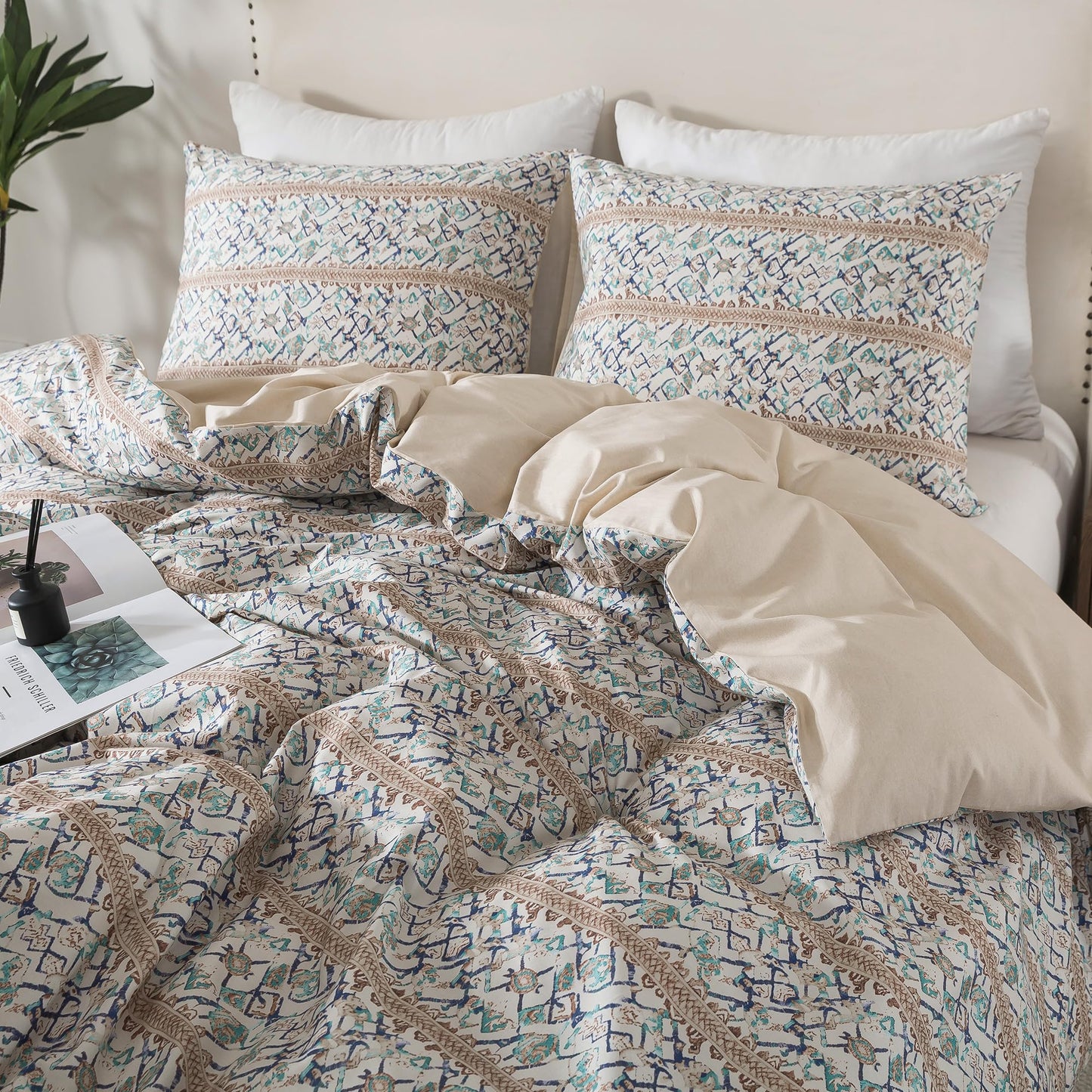 HoneiLife Retro Duvet Cover King - 100% Cotton Comforter Cover, Soft & Breathable Bed Linen Sets for King Bed