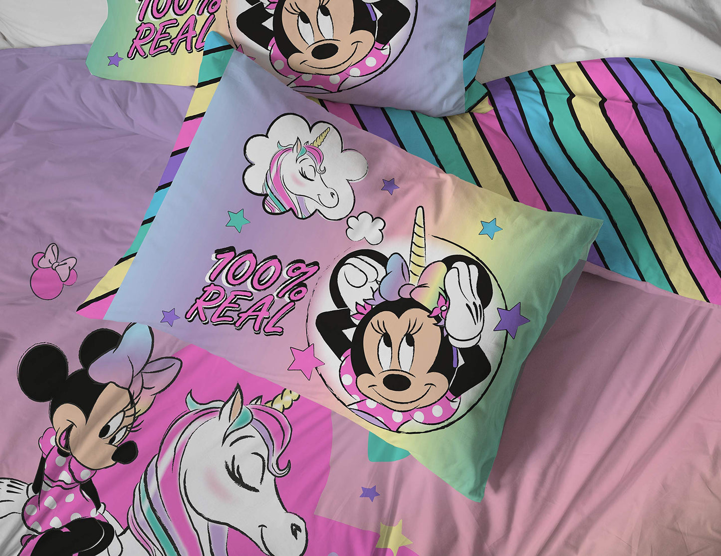 Jay Franco Disney Minnie Mouse Unicorn Dreams 7 Piece Full Bed Set - Includes Reversible Comforter & Sheet Set Bedding - Super Soft Fade Resistant Microfiber - (Official Disney Product)