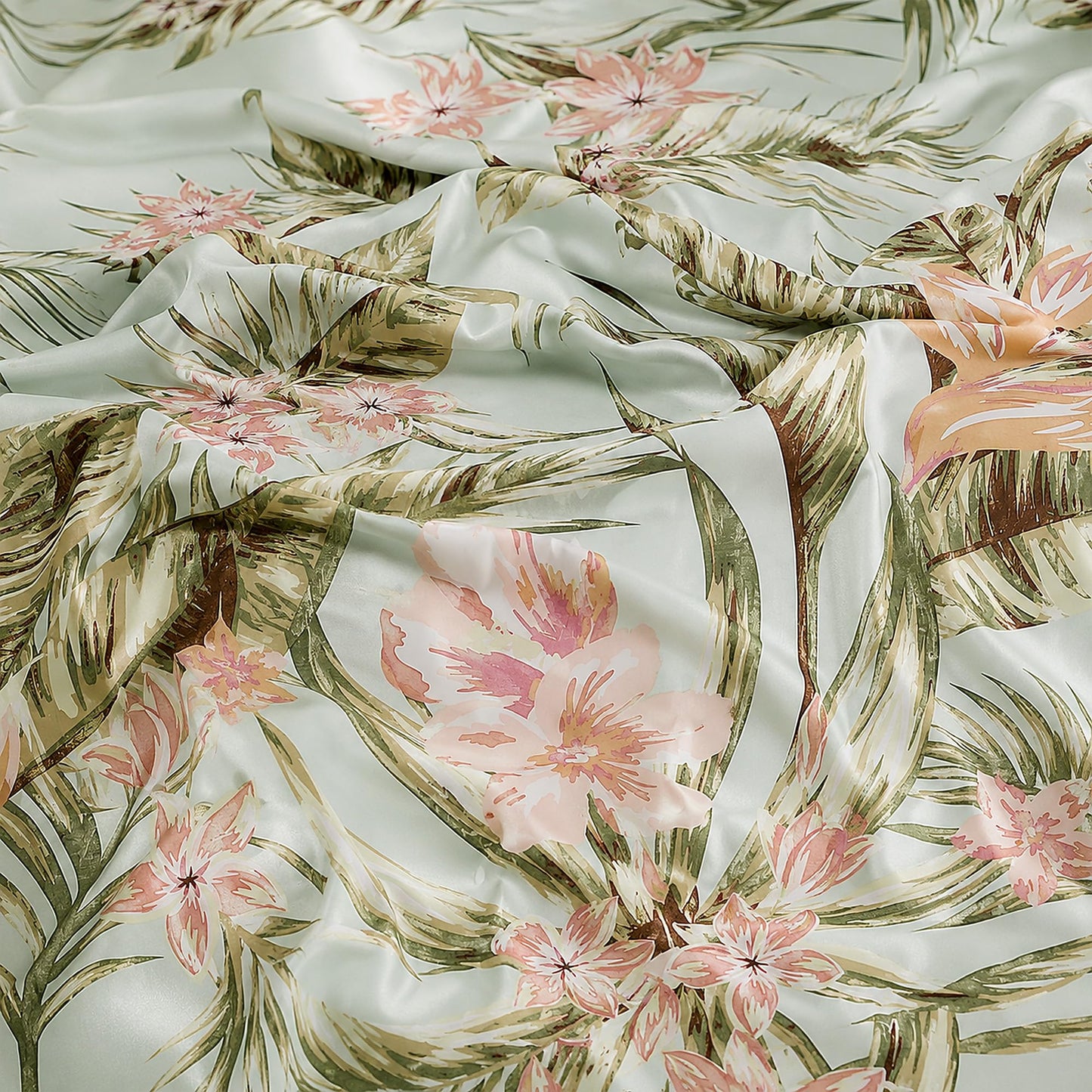 BLOOMHAVEN Queen Comforter Set -7 Pieces Palm Leaf Bedding Set for All Seasons, Bed in a Bag with Tropical Flowers Comforter, Sheets, Pillowcases & Shams
