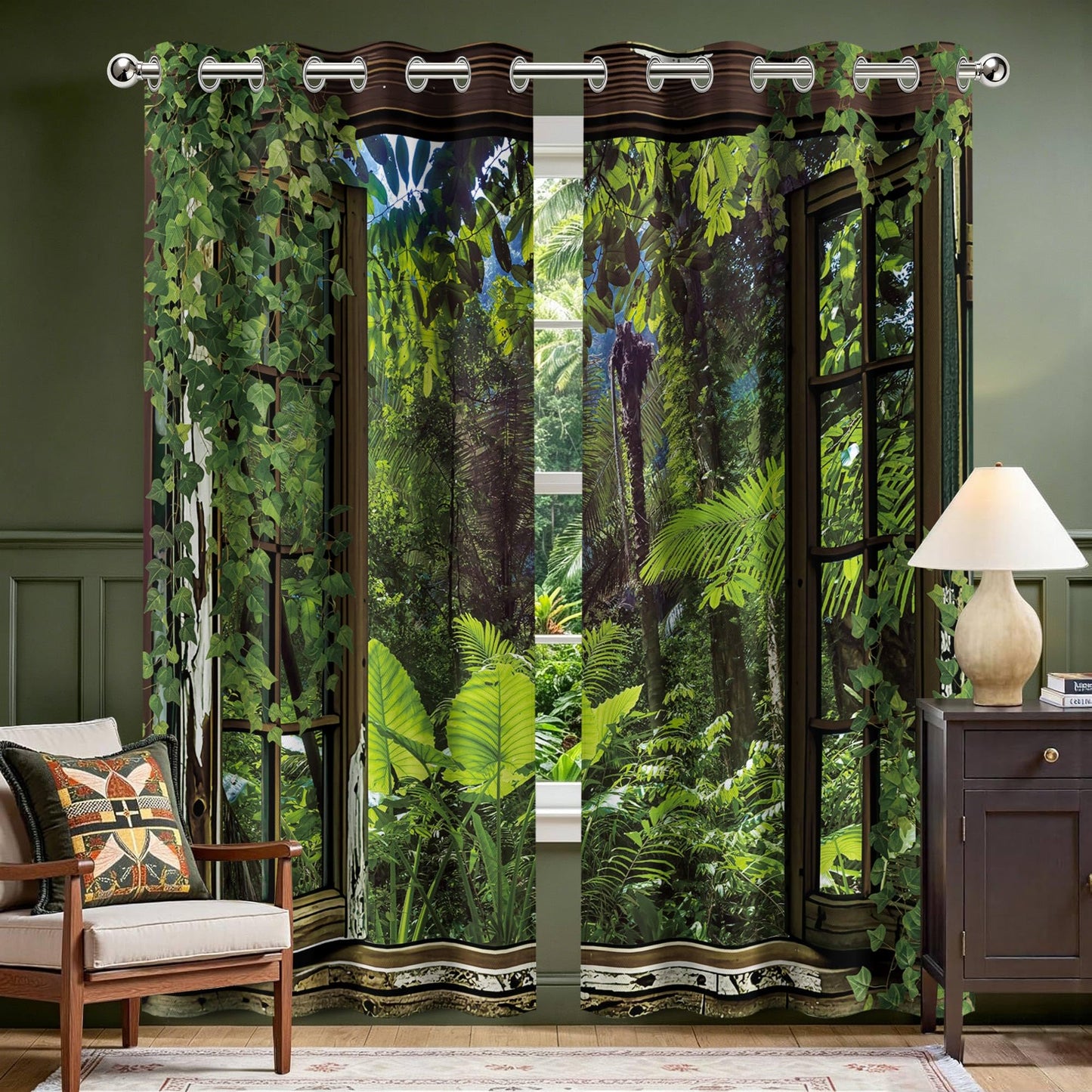 dueeia 3D Tropical Plants Blackout Curtains Nature Scene Jungle Landscape Grommet Window Drapes for Bedroom Living Room Black Out 84 Inch Length 2 Panels Set, 84 X 52 Inch