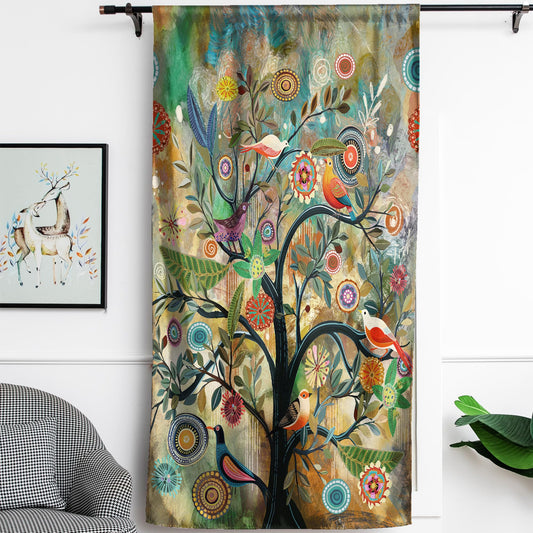 HMS Happy Memories Rod Pocket Door Curtains Thermal Insulated Room Darkening Curtains Blackout Floral Style Drapes Window Curtain 1 Panel for Living Room Bedroom Kitchen(Dark Green Tree 52" x 84")