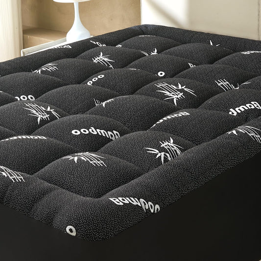 SurChic Queen Size Mattress Topper Viscose Derived from Bamboo, Soft Thick Pillow Top Mattress Pad Cover for Back Pain, Cooling Mattress Protector with 8-21 Inch Deep Pocket, Dark Grey