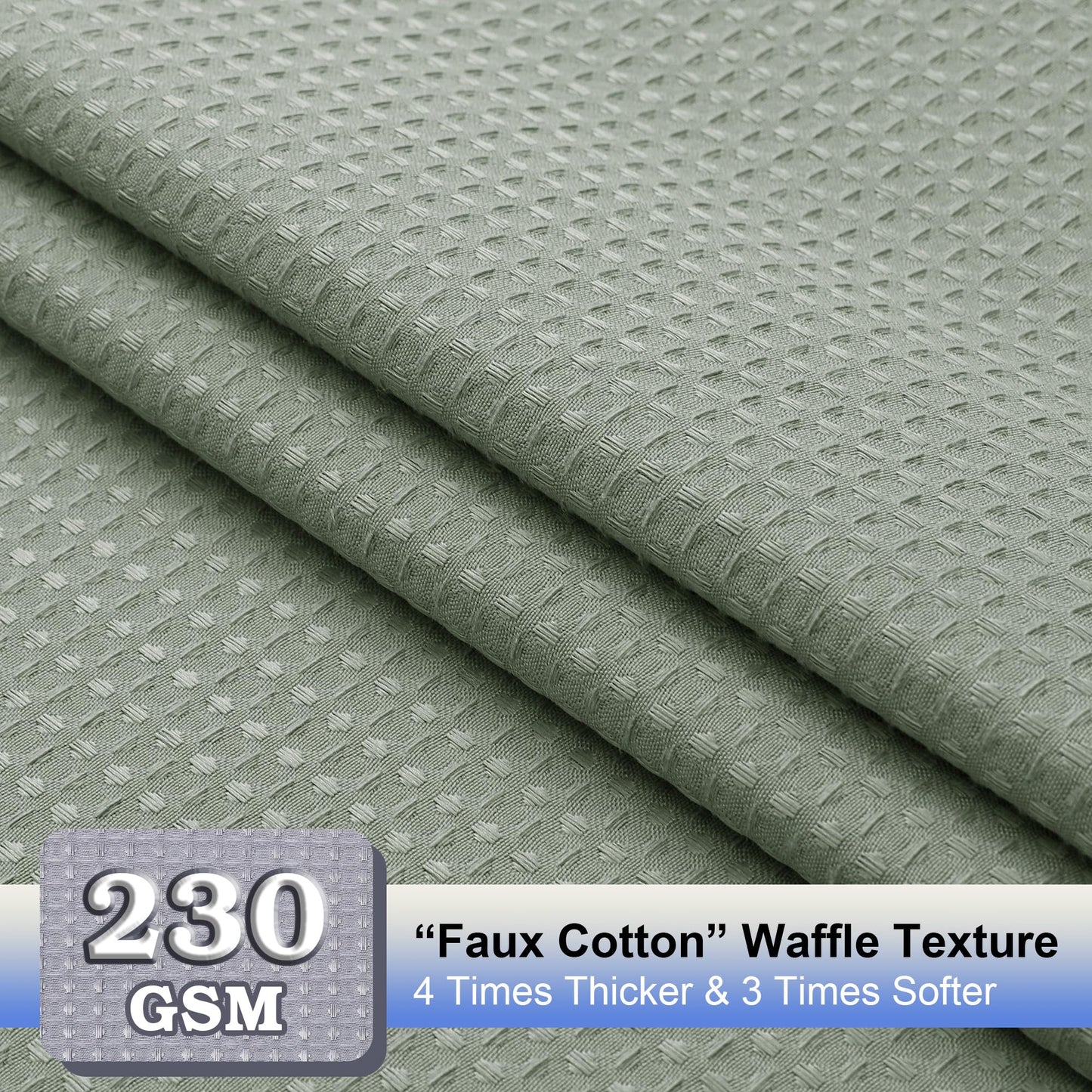 OVZME Extra Long Shower Curtain Set - 84 Inch Long Waffle Weave Heavy Duty Cloth Shower Curtain for Bathroom, Luxury Weighted 230GSM Bath Curtain Set with 12 Plastic Hooks, 72x84, Sage Green