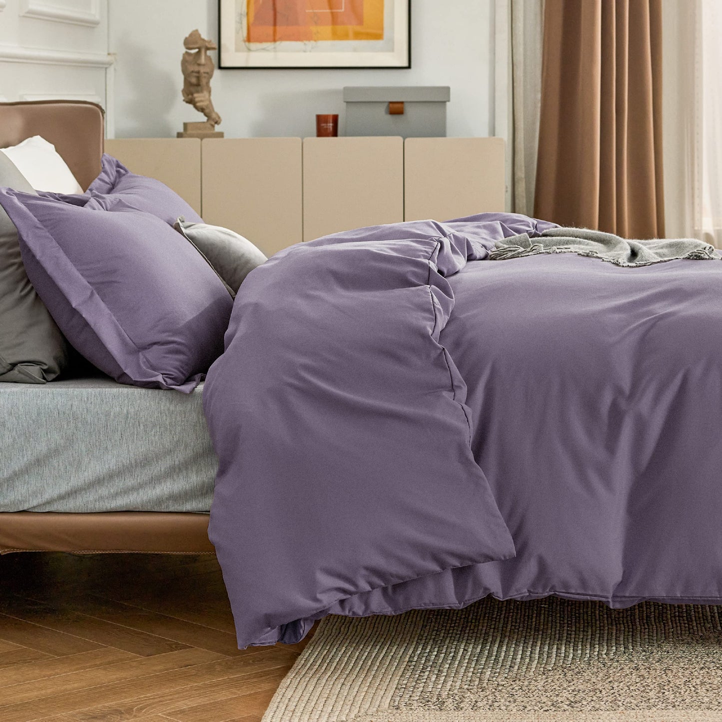 Bedsure Duvet Cover Queen Size - Soft Double Brushed Bedding Set for Kids & Adults, Zipper Closure, 3 Pieces, Includes 1 Duvet Cover (90"x90") & 2 Pillow Shams, NO Comforter, Dusty Purple