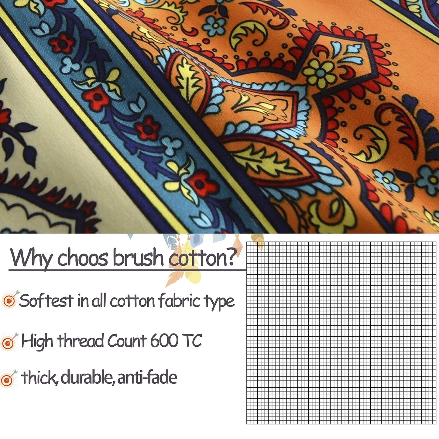 FADFAY Boho Duvet Cover Set 100% Brushed Cotton Colorful Stripe Exotic Style Bohemian Bedding Set Soft and Warm Bedding with Hidden Zipper Closure, 3 Pieces King/California King