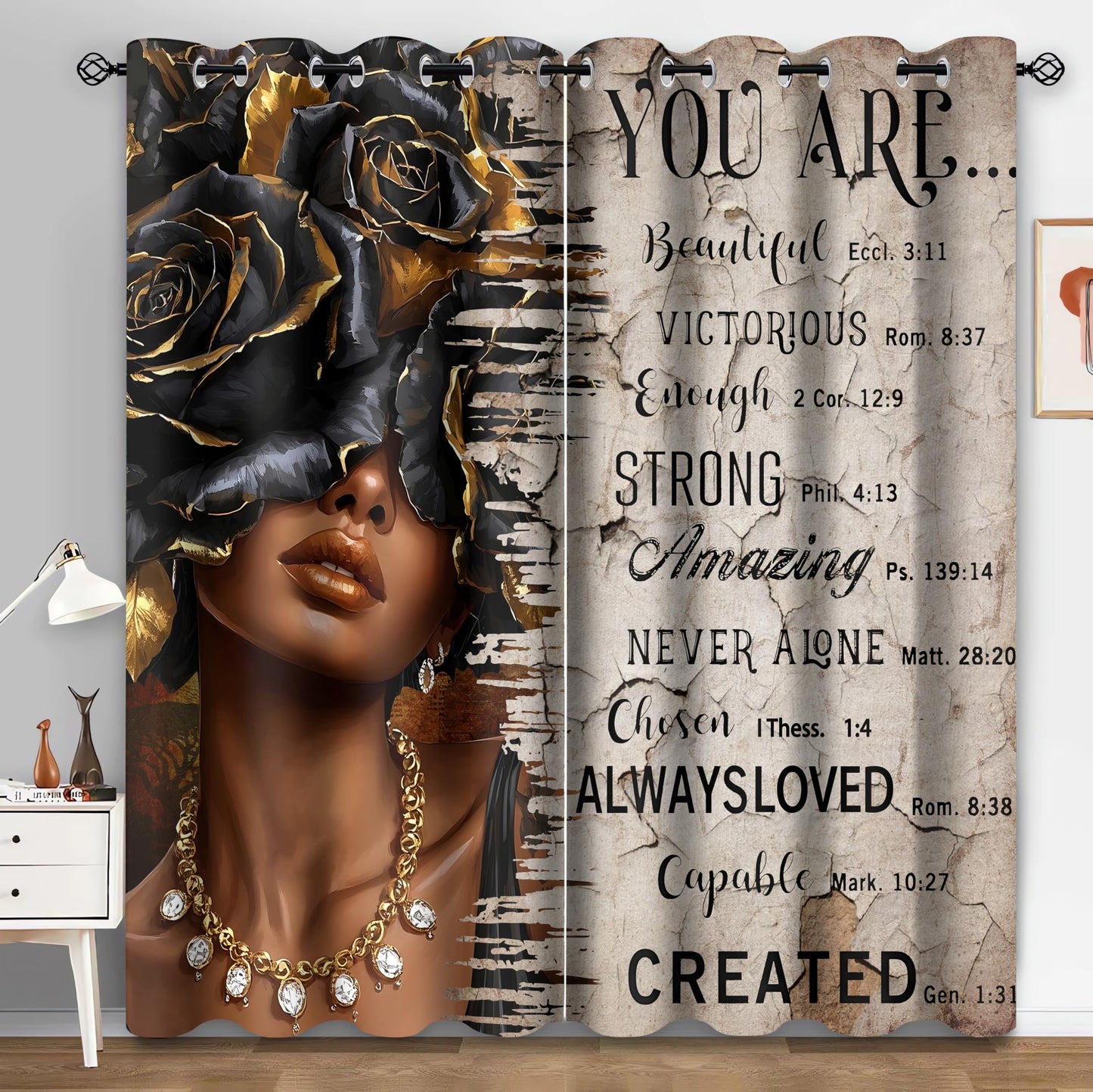 HIYSMT African American Black Woman Curtains Black Girl Afro Blackout Curtain 5284inch Funny Inspirational Quotes Black Gold Queen Privacy Drape for Lady Bedroom Living Room 2Panel HI012CL