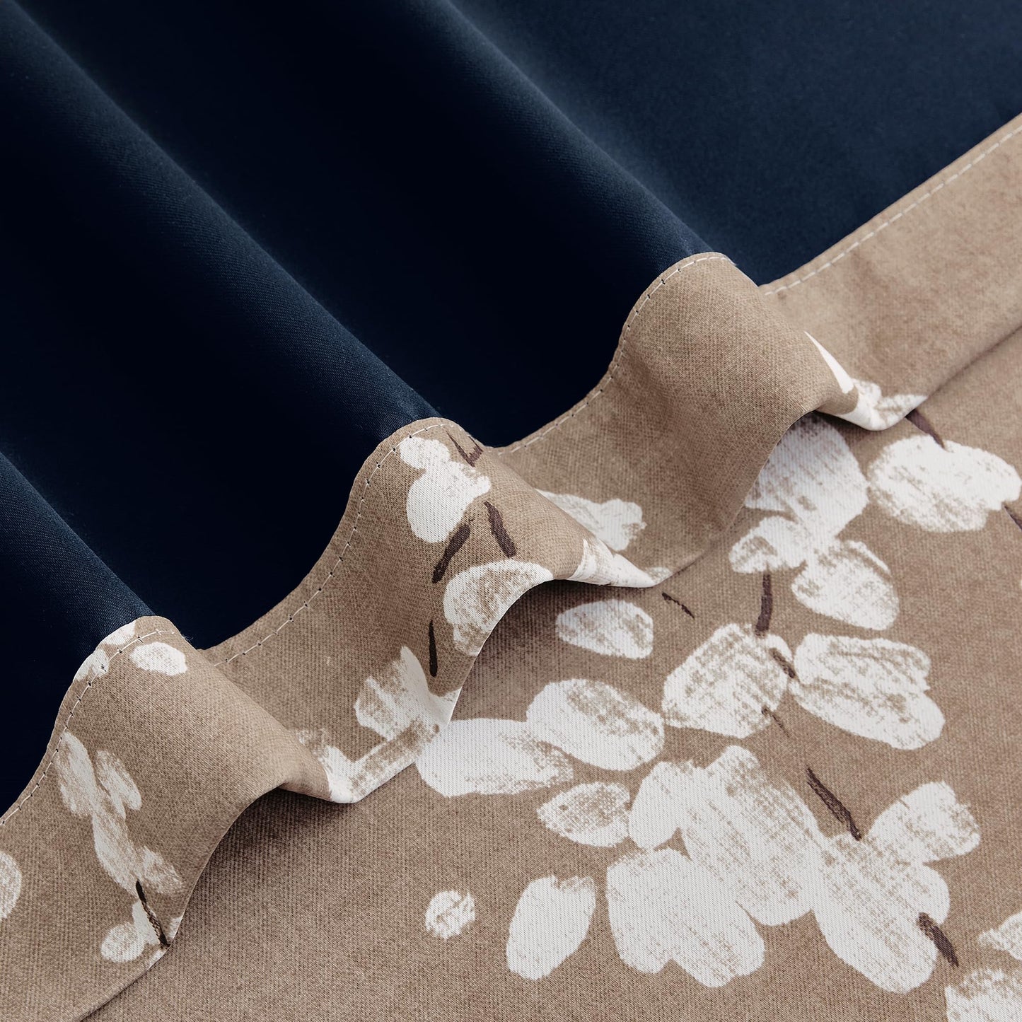 FMFUNCTEX 100% Blackout Floral Curtains for Bedroom, Taupe Curtains 84 inches Long Blossom Flower Patterned for Living Room, Thermal Insulated Farmhouse Drapes, Grommet Top 2 Panels (White on Brown)