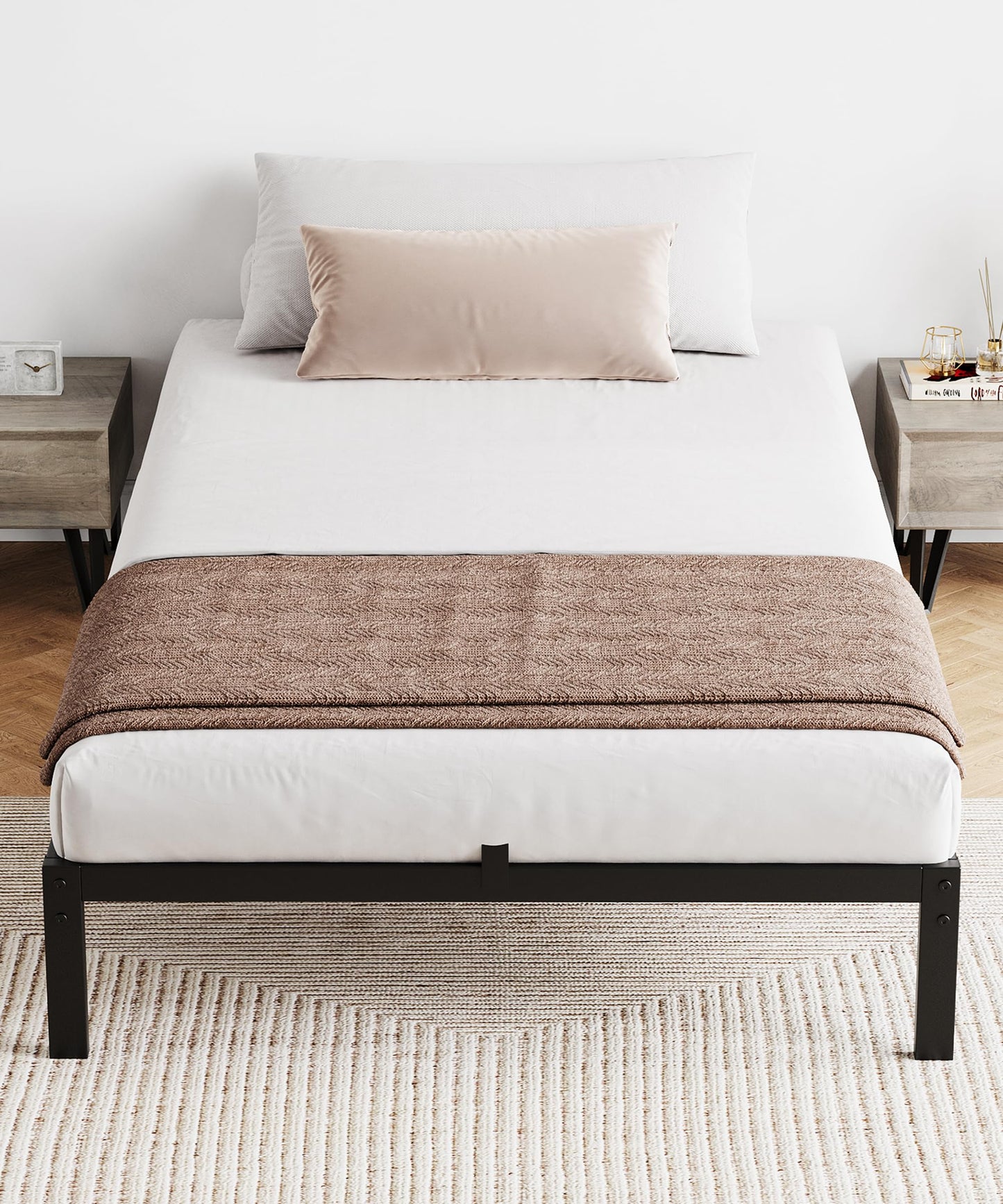 IDEALHOUSE 10 Inch Twin Bed Frames with Under Bed Storage, Heavy Duty Mattress Foundation, Easy Assembly, No Box Spring Needed, 75.2" Dx39 Wx10 H Platform Bed for Bedroom, Apartment, Black, Metal