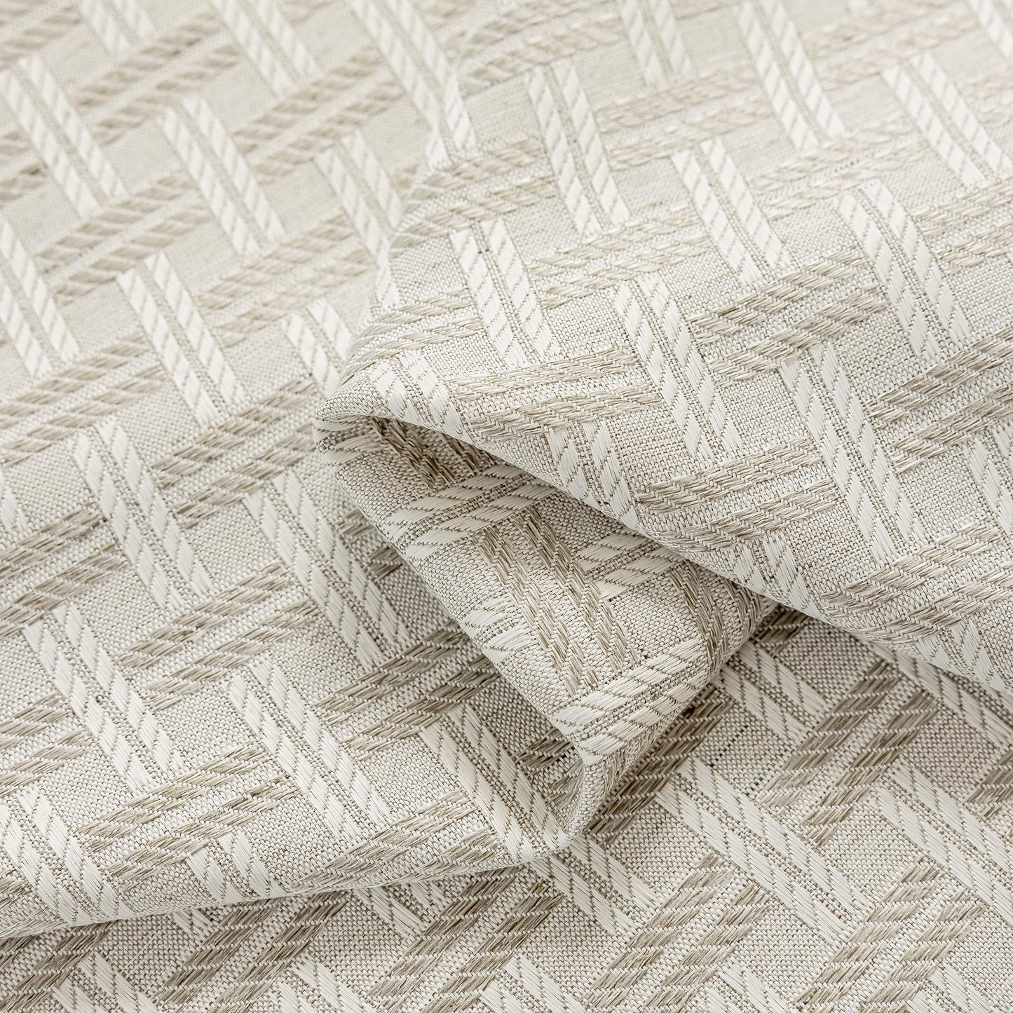 ChrisDowa Semi Sheer Natural Linen Curtains 84 Inches Long 2 Panels for Living Room Dining Room Plaid Patterned Light Filtering Voile Grommet Window Treatments Drapes Privacy Assured,52X84