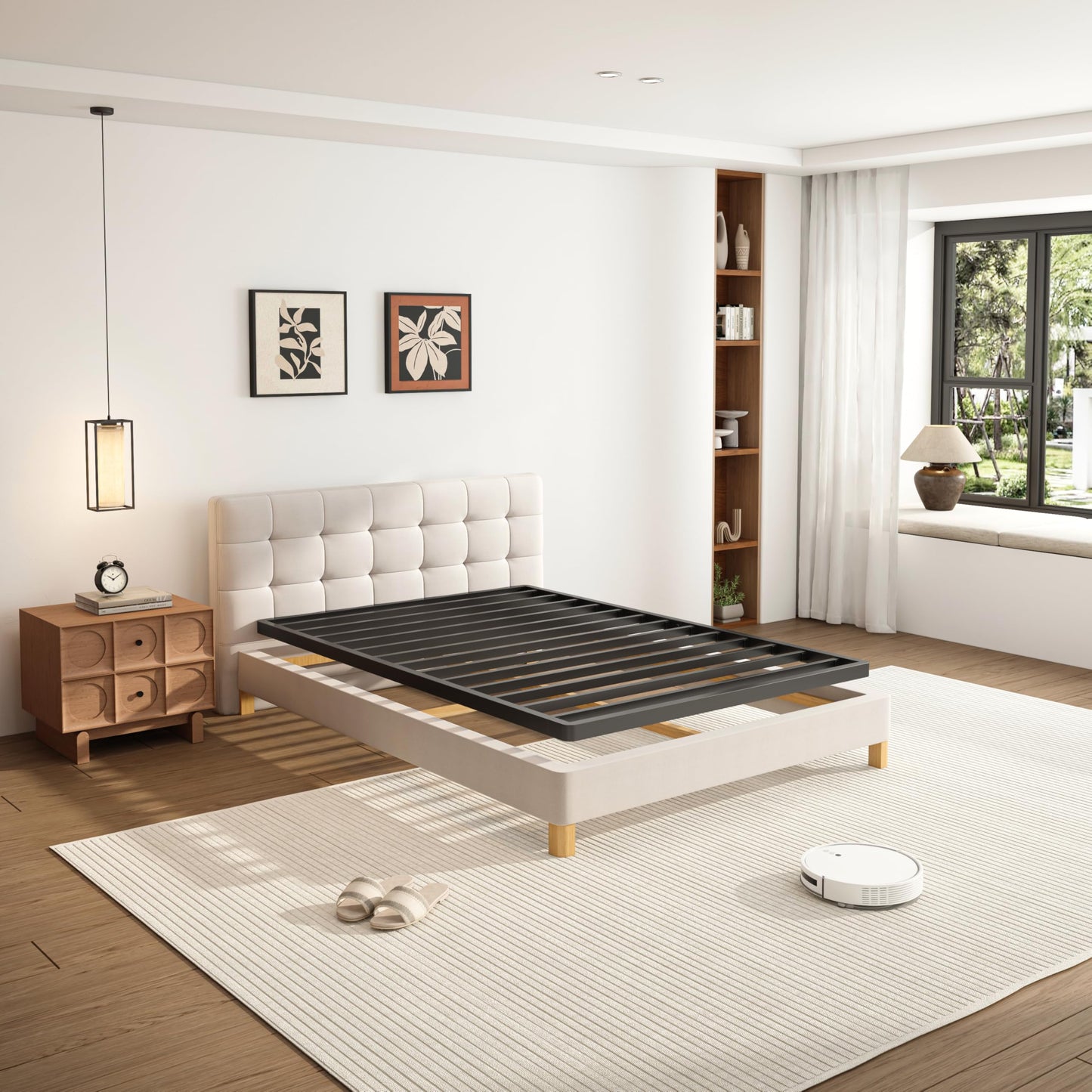 VIPSHOW 2 Inch Twin Metal Box Spring with Round Corners - 3000 lbs Capacity, Low Profile Bed Slat Replacement Bunkie Board with Steel Slats, Noise-Free, Easy Assemble, Black