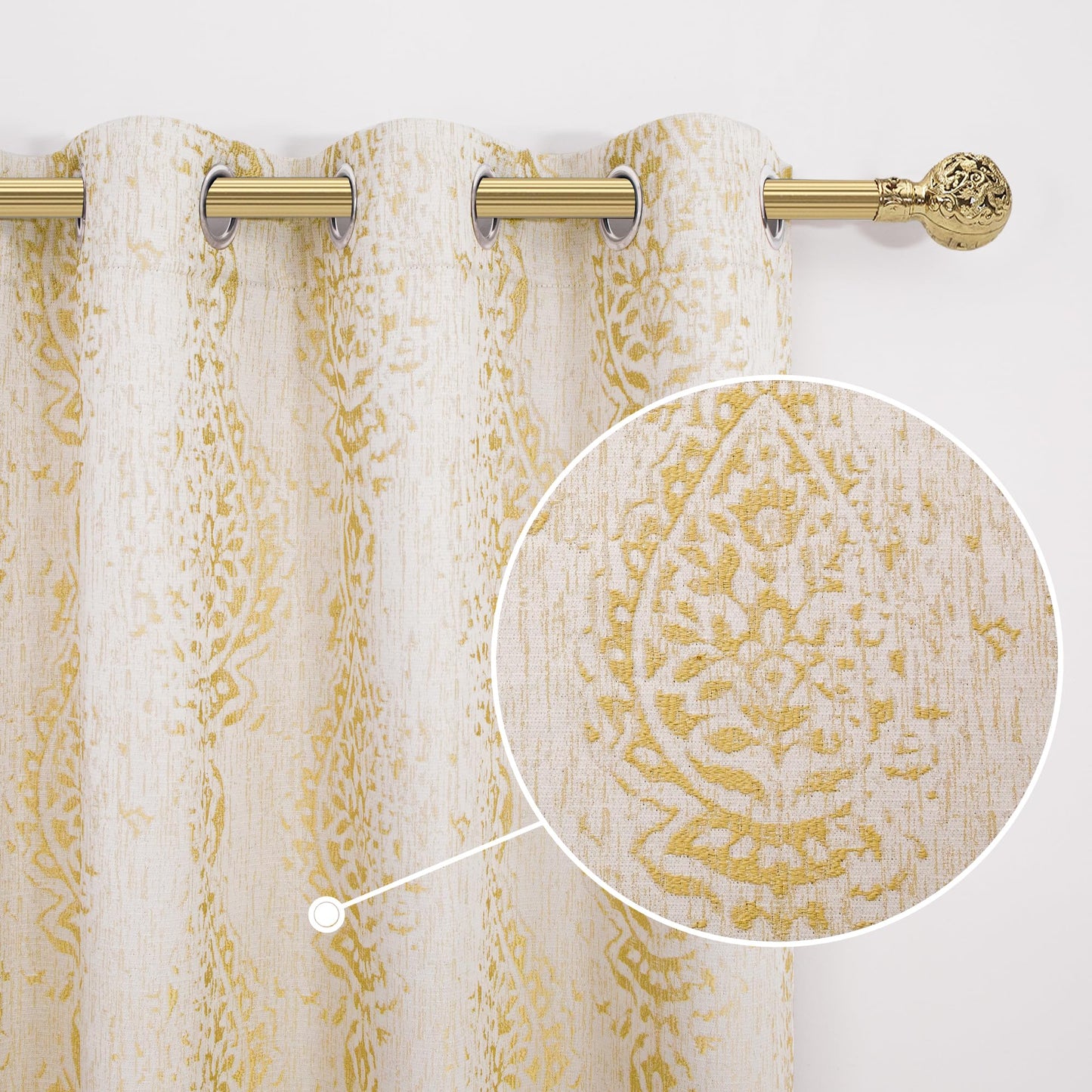 KOUFALL Gold Patterned Elegant Curtains for Living Room, Blackout Damask Pattern Luxury Modern Design Contemporary Curtains for Bedroom, Wide 52 x 84 Inches Long, 2 Panels Set