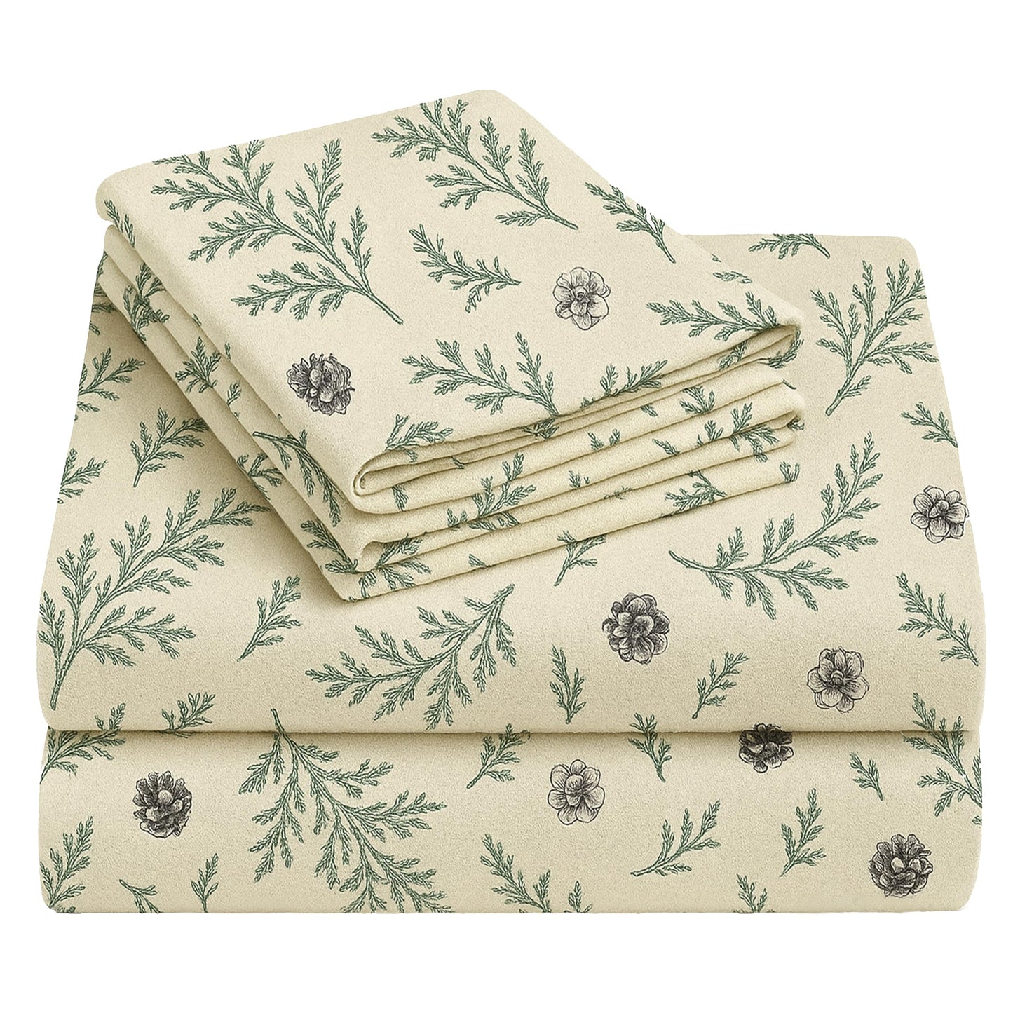 California Design Den Flannel Sheets Queen Size Bed Set - Made in Portugal 100% Cotton, Thick, Velvet Soft 4-Piece Queen Size Sheet Set, Triple-Brushed with Extra Deep Pockets - Woodland Motif