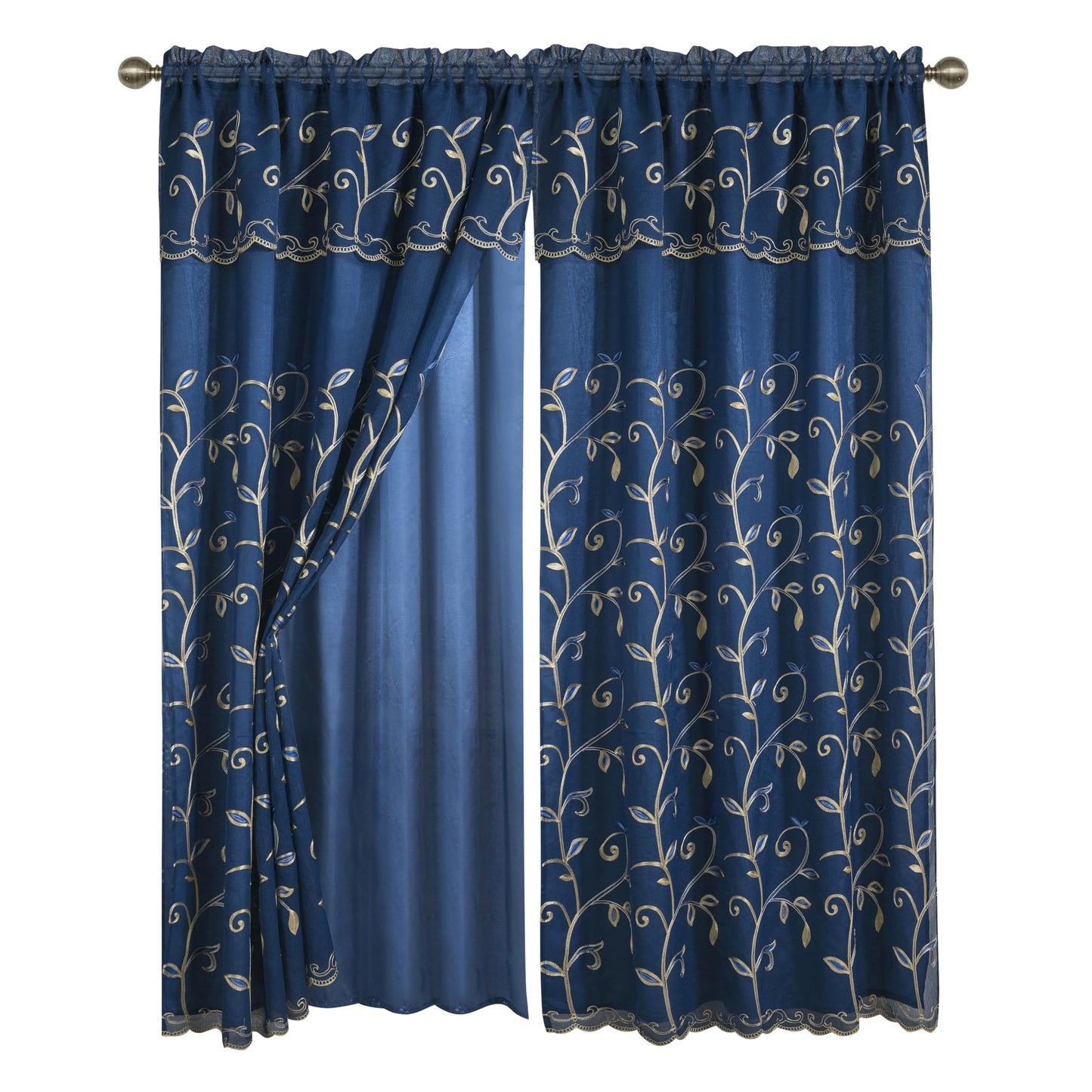 Elegant Comfort Luxury Curtain/Window Panel Set with Attached Valance and Backing 54" X 84 inch (Set of 2), Navy