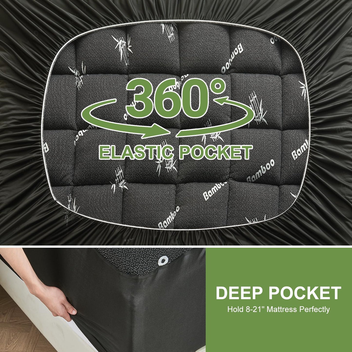 SurChic Queen Size Mattress Topper Viscose Derived from Bamboo, Soft Thick Pillow Top Mattress Pad Cover for Back Pain, Cooling Mattress Protector with 8-21 Inch Deep Pocket, Dark Grey