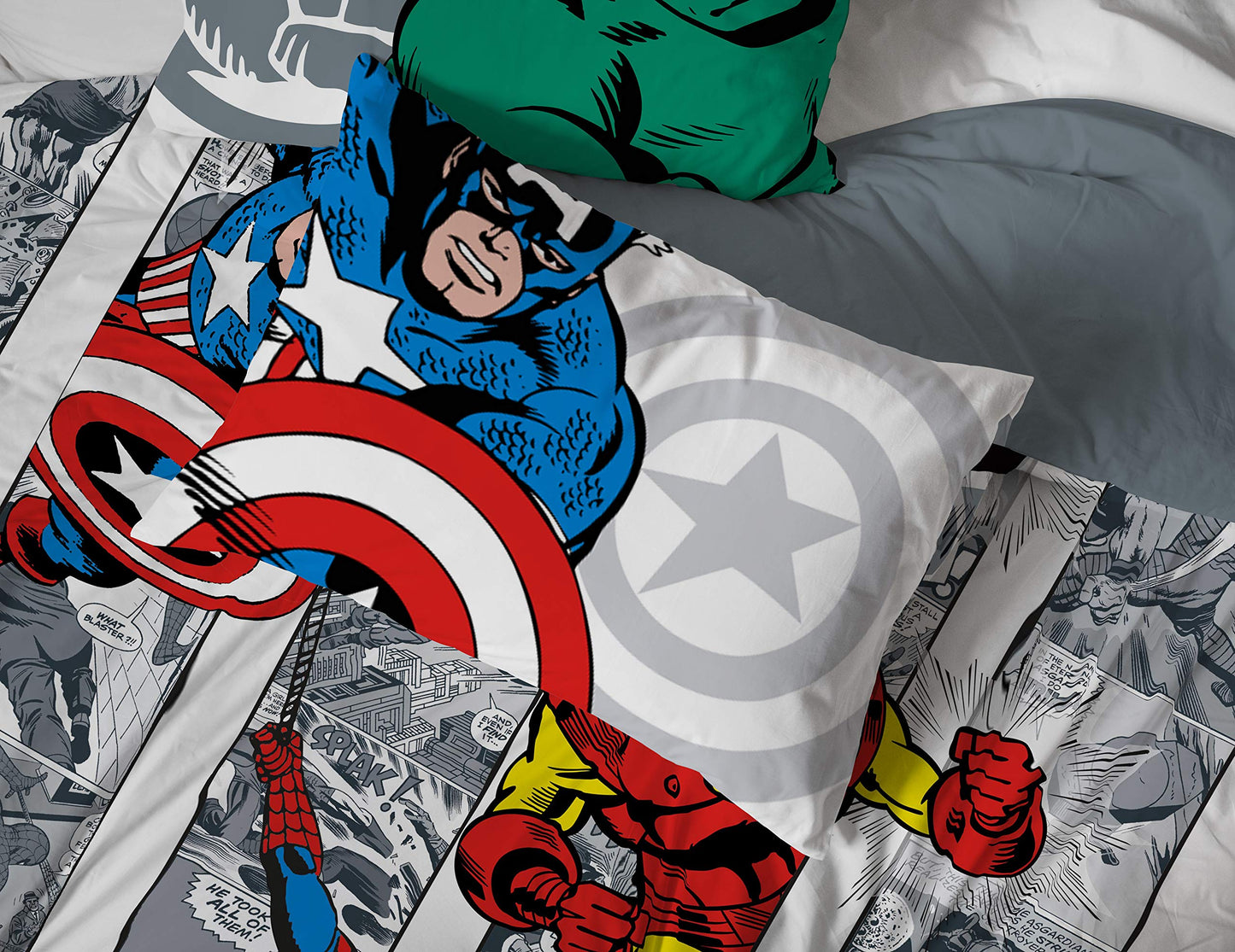 Jay Franco Marvel Avengers Comic Cool 7 Piece Full Bed Set - Includes Comforter & Sheet Set - Bedding Features Captain America, Spiderman, Iron Man, Hulk, & Thor - Super Soft