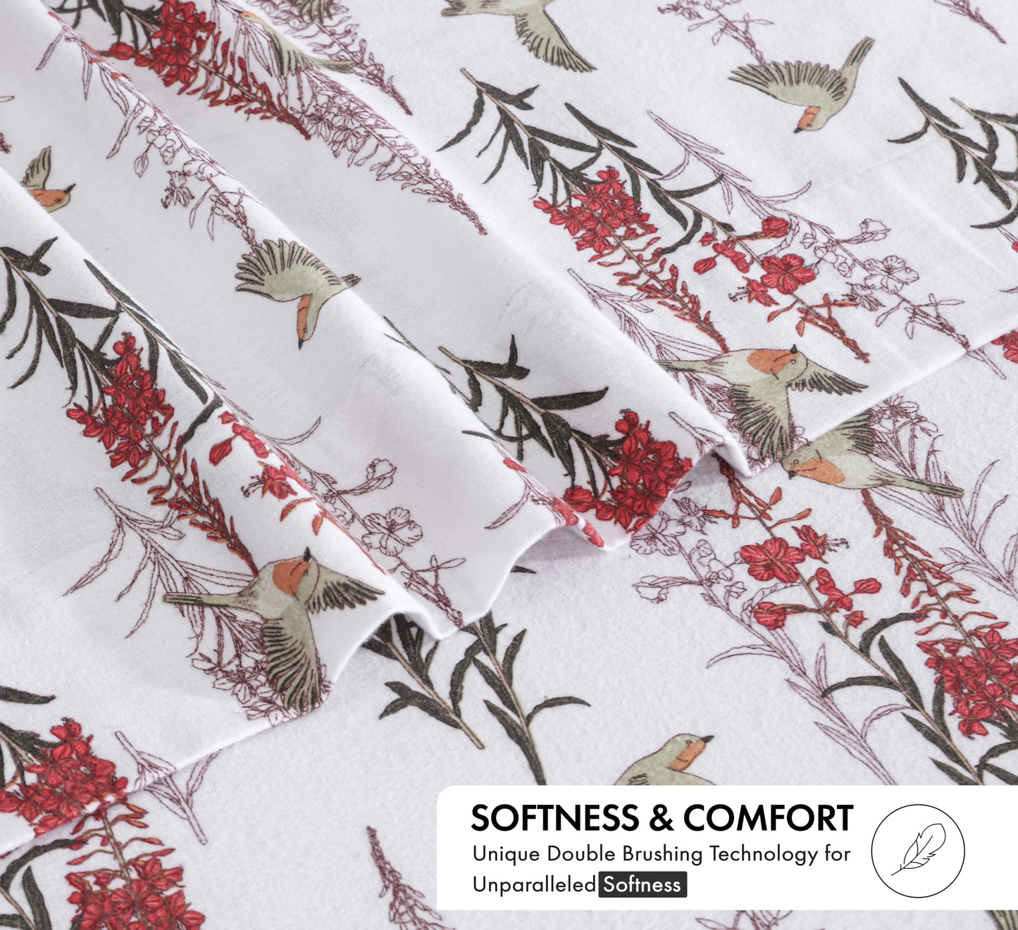 RUVANTI Flannel Sheets Queen Size - 100% Cotton Double Brushed Bed Sheets, Deep Pockets 16 Inches Queen Sheet Set, All Seasons Breathable & Extra Soft - Warm & Cozy, 4 Piece, Garden Song