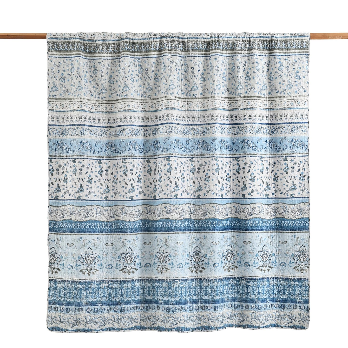 HORIMOTE HOME Boho Quilt Queen Size Blue Bohemian Floral Quilt Bedding Set, Soft Lightweight Boho Comforter Set Queen for All Season, Farmhouse Bedspread Coverlet with 2 Pillow Shams, 90 x 96 inches