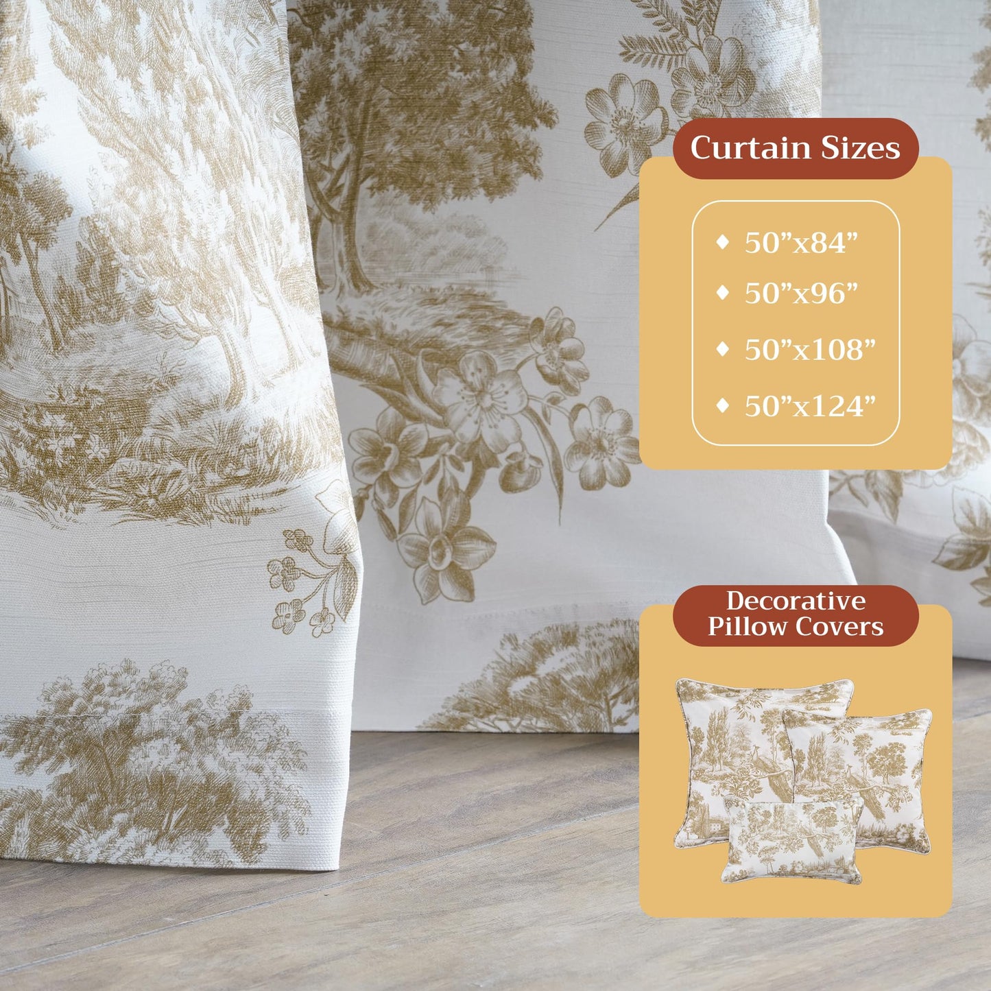 Maison d' Hermine Curtains for Living Room 100% Cotton 96 inch Length One Panel Light Filtering Toile Curtains for Bedroom Windows with Rod and Loop Pockets Drapes (Trianon Bronze, 50" W x 96" L)
