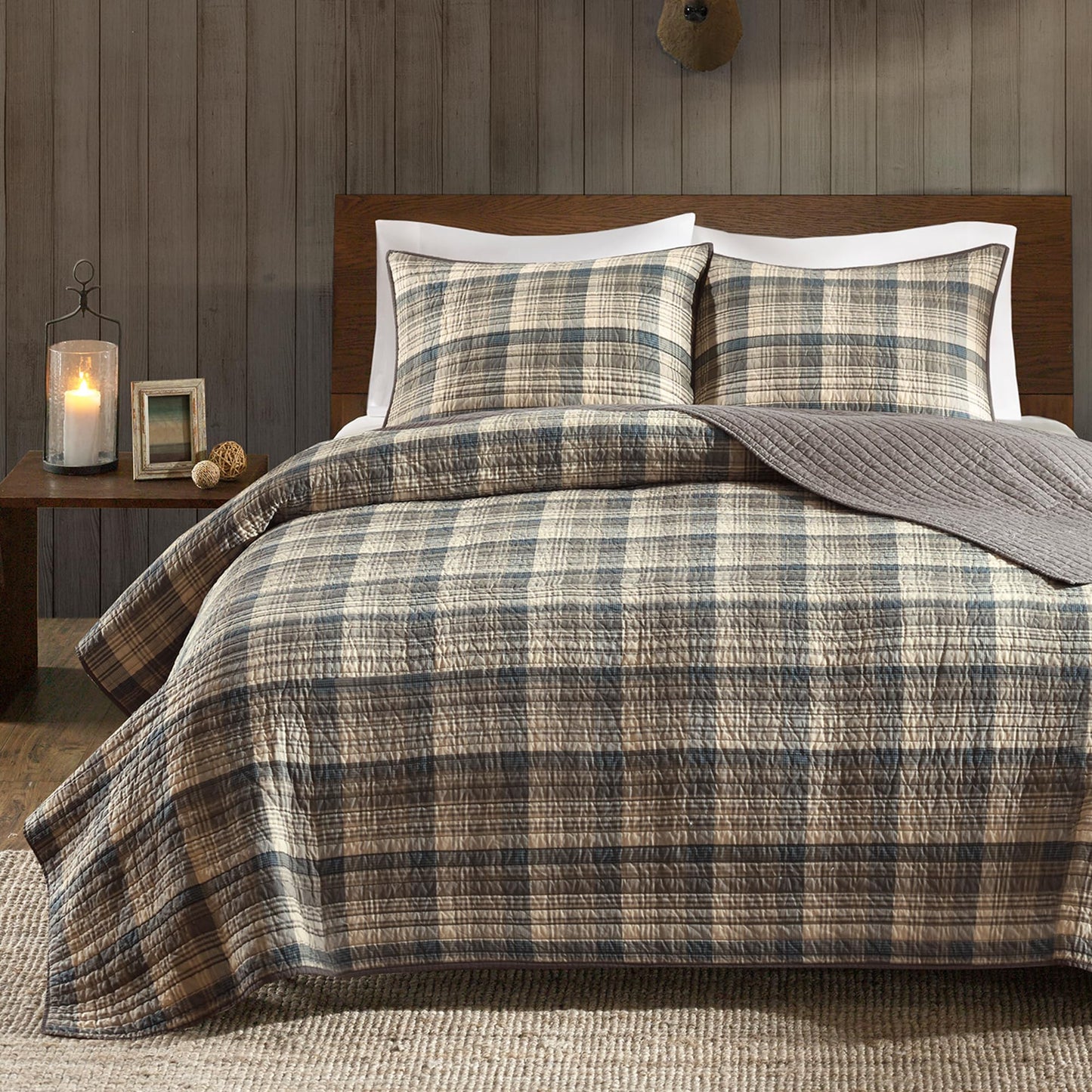 Woolrich Reversible Quilt Cabin Lifestyle Design - All Season, Breathable Coverlet Bedspread Bedding Set, Matching Shams, Oversized King/Cal King, Tasha Plaid Tan/Brown 3 Piece