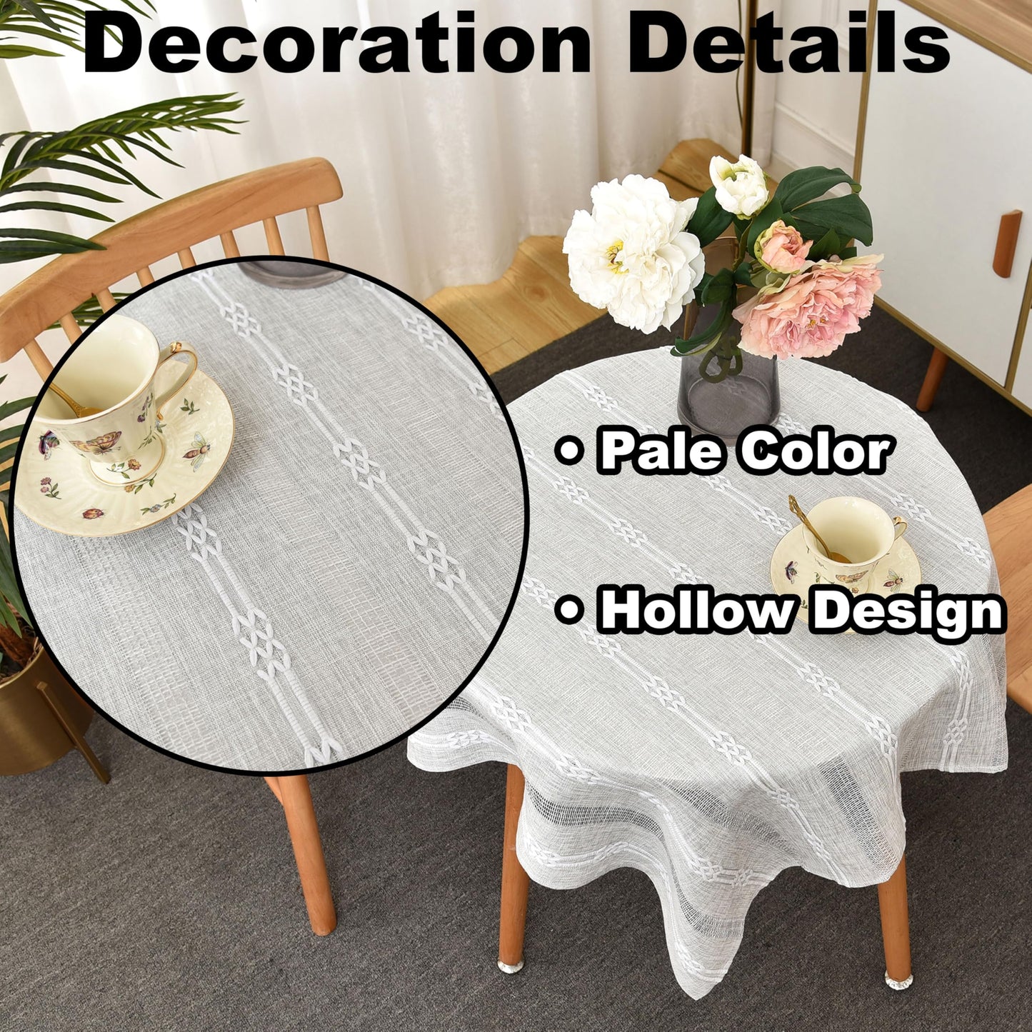 Limalred Farmhouse Striped Embroidery Small Square Tablecloth, Openwork Heavy Weight Linen Wrinkle Resistant Tablecloths End Table Cover for Nightstand Bedside Table Decor 36x36 Inch Grey