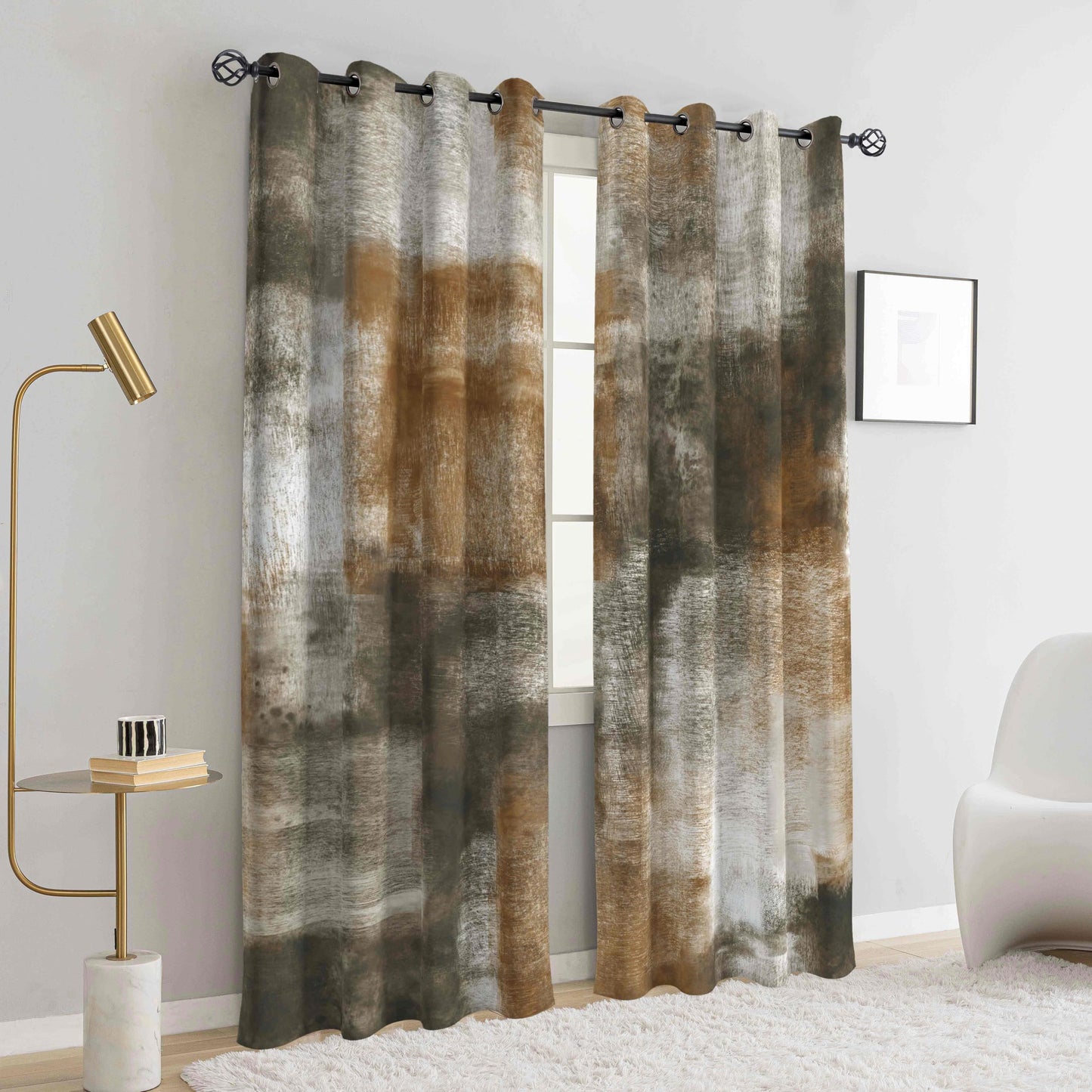 Asuexpect Abstract Curtains for Living Room 2 Panels Abstract Rust Curtain Room Darkening Grommet Window Drapes Modern Decorative Window Treatments for Bedroom, 52x84 Inches, Tan