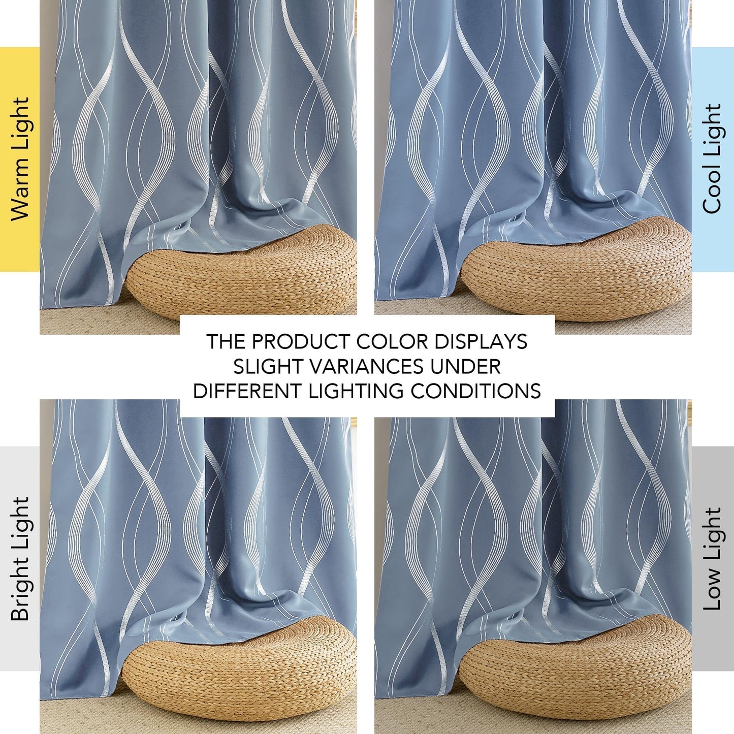 NICETOWN Dusty Blue Patterned Stripe Curtains for Bedroom and Patio, W52 x L84 inch, Wave Line Foil Print Design Morden Home Decor Room Darkening Drapes Room Divider, 2 Panels