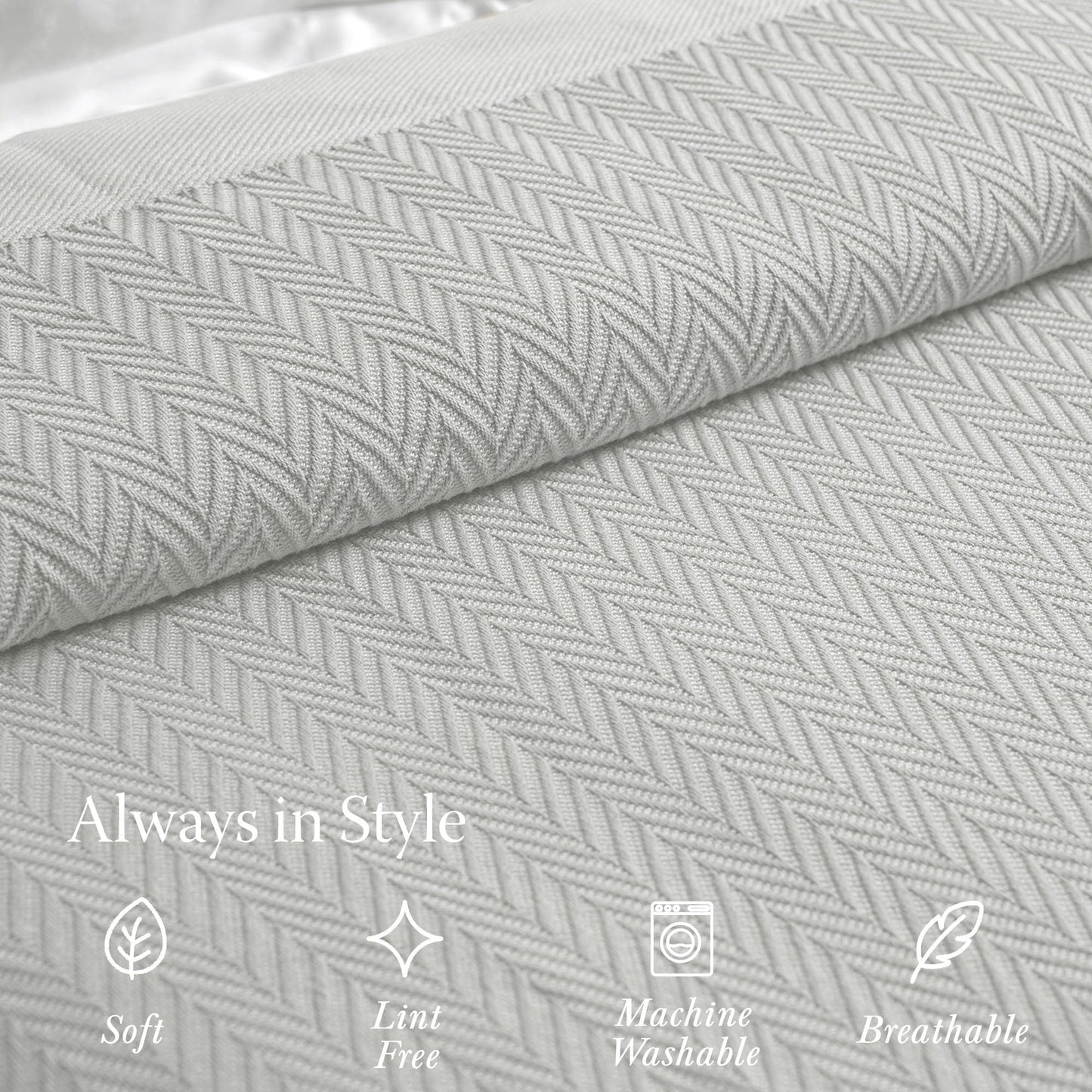 Threadmill Luxury Cotton Blankets for Twin Size Bed | All-Season 100% Cotton Twin Blanket for Bed | Herringbone Soft & Cozy Fall Thermal Blanket, 350GSM, 68x90 inches | Light Grey
