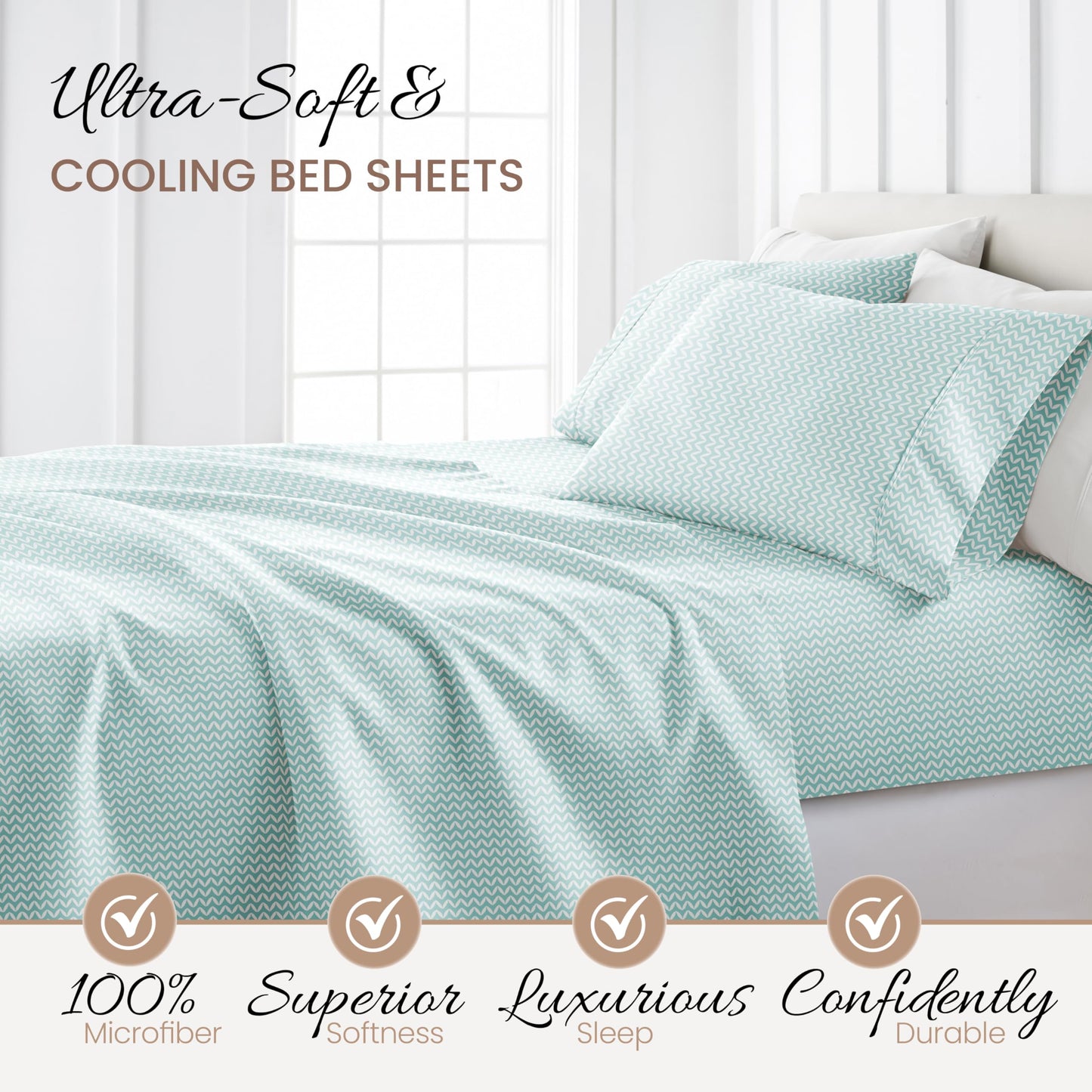 Linen Market 4 Piece Full Bedding Sheet Set (Light Blue Chevron) - Sleep Better Than Ever with These Ultra-Soft & Cooling Bed Sheets for Your Full Size Bed - Deep Pocket Fits 16" Mattress