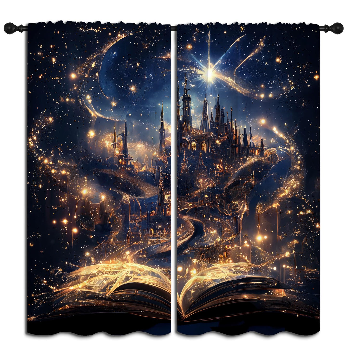LHROOMJK Magnificent Castle Blackout Curtains for Boys Girl Bedroom Decor,Magic Book Galaxy Starry Sky Thermal Insulated Rod Pocket Drapes Darkening Window Curtain for Living Room Home 55x63 inch