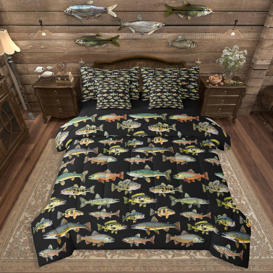 Erosebridal Kids Pike Fish 7 Pieces Comforter Set Full Size, Fishing and Hunting Bedding for Men Adults, Fishing Rustic Comforter Sets with Sheets, Animals Marine Life Bed Set Bed in a Bag