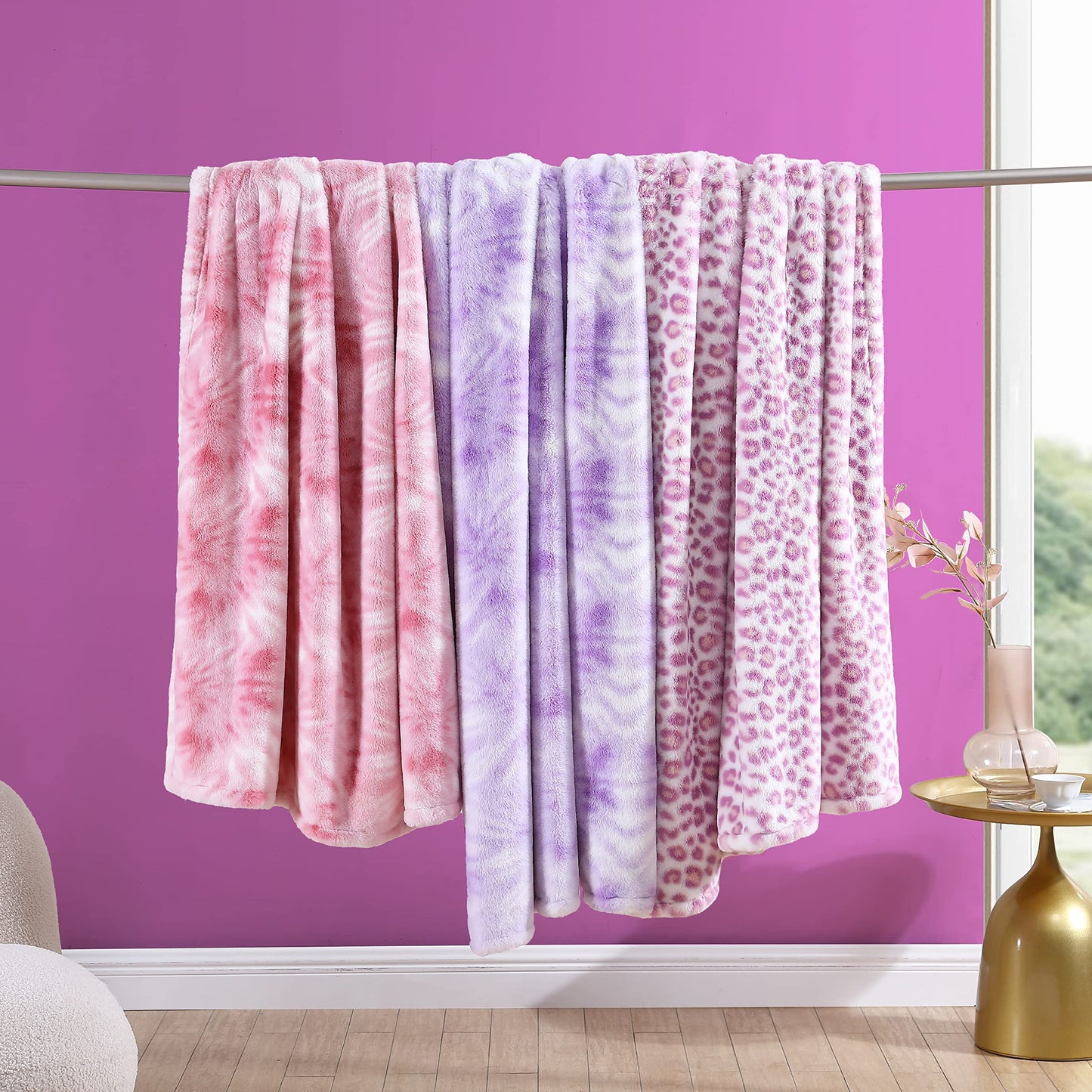 Betsey Johnson - Throw Blanket, Ultra Soft Faux Fur Bedding with Mink Reverse, Luxurious Home Decor for Bed or Couch (Fireworks Tie Dye Purple, 50" x 60")