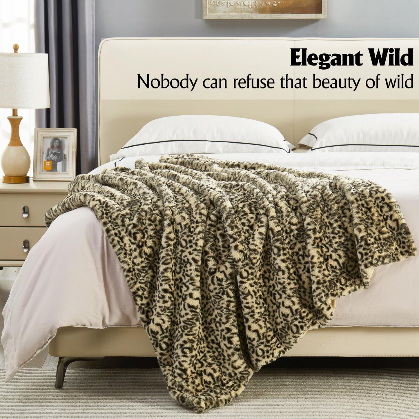 JONIYEAR Decorative Brown Leopard Print Faux Rabbit Fur Throw Blanket for Couch 50" x 60",Double Sided Soft Thick Warm Cheetah Blankets for Winter, Cute Cozy Plush Animal Printed Blanket for Women