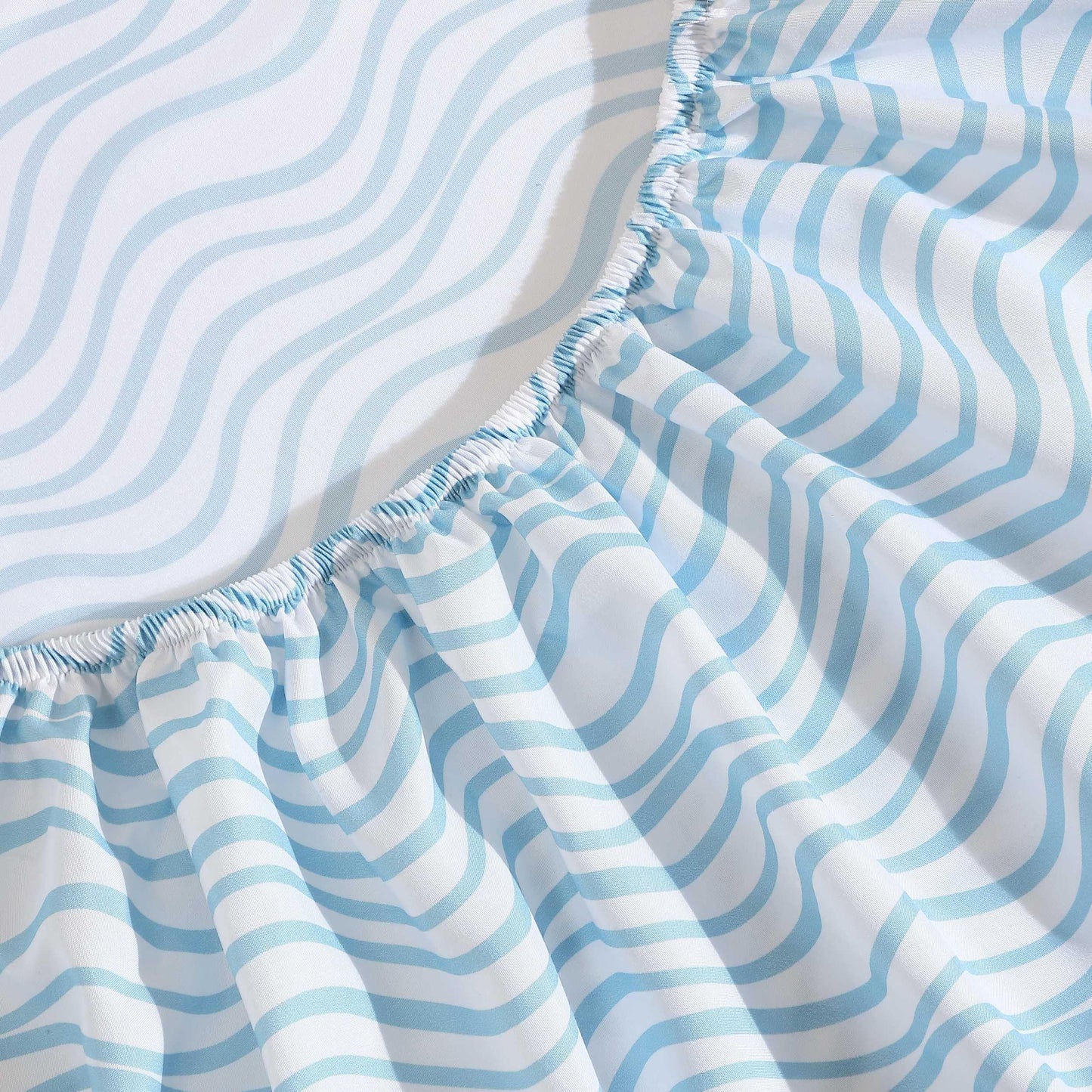 Nautica - Sheet Set, Breathable & Cooling Microfiber Bedding with Matching Pillowcase, Deep Pocket, Fully Elasticized (Linearly Waves Ocean Breeze Blue, Twin)